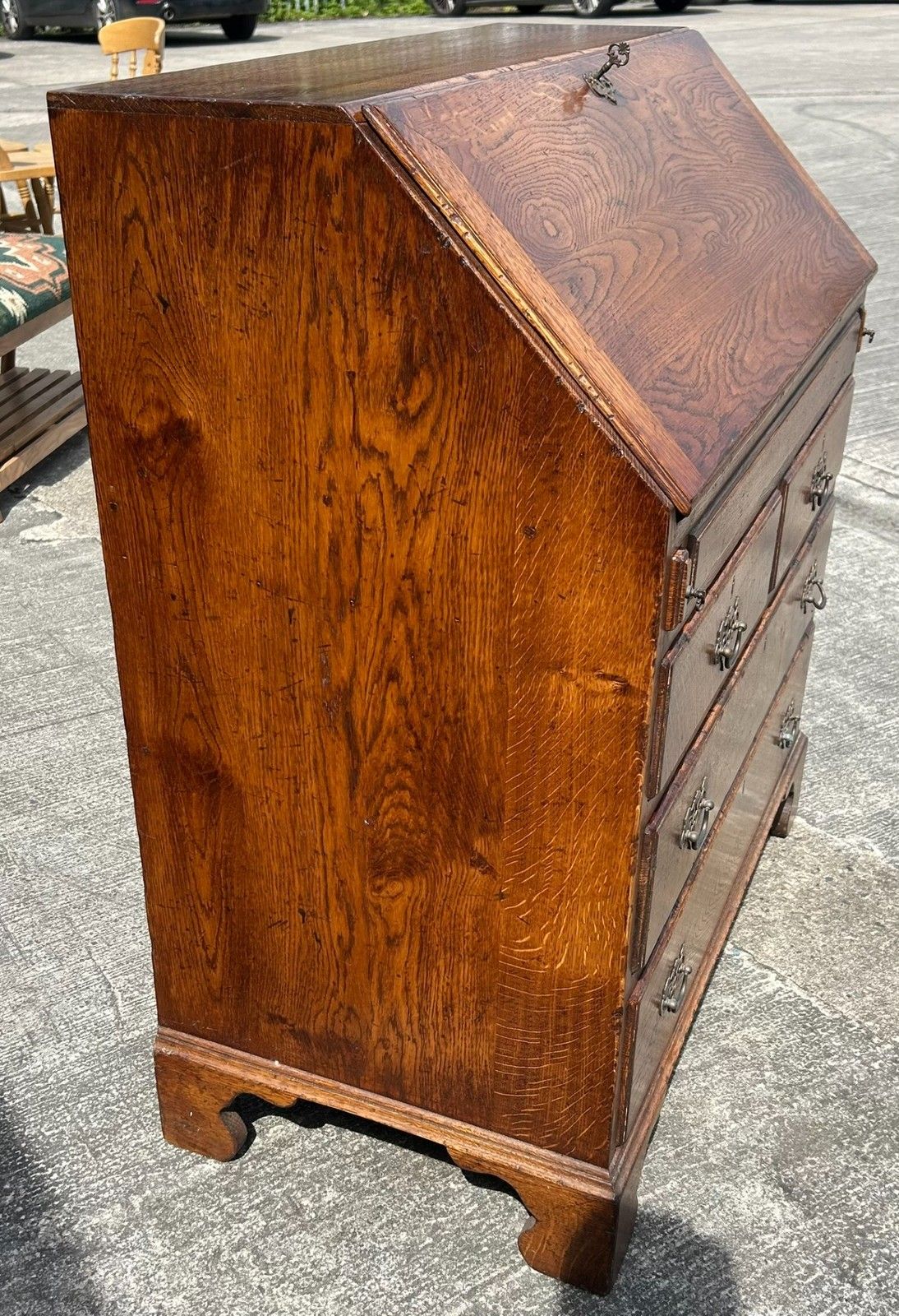Furniture Quality English Country Solid Distressed Oak Bureau Desk With Fitted Interior photo