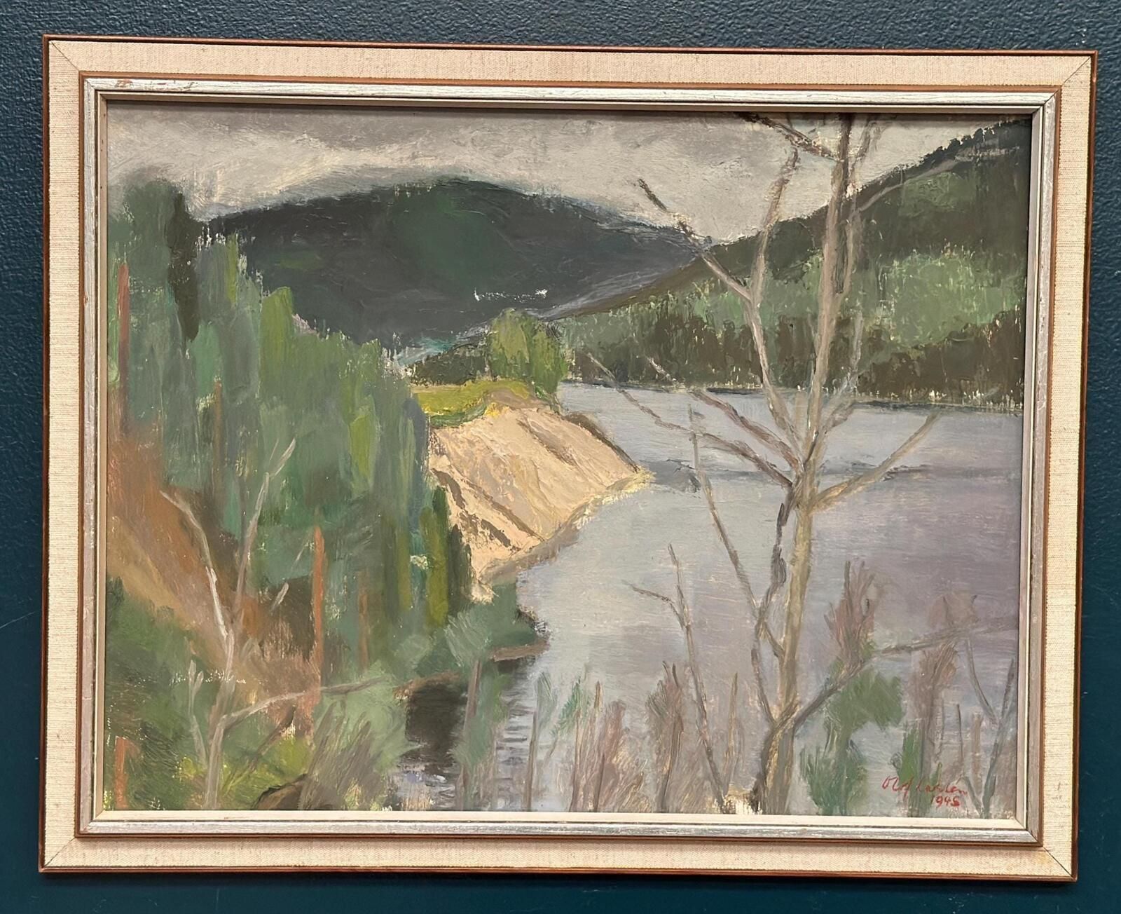 Original Mid Century Swedish Oil On Panel – “Shore” By Karl Olof Larsen – Dated 1945 – Vintage & Framed – 50 × 40 Cm (19.7" × 15.7") photo furniture