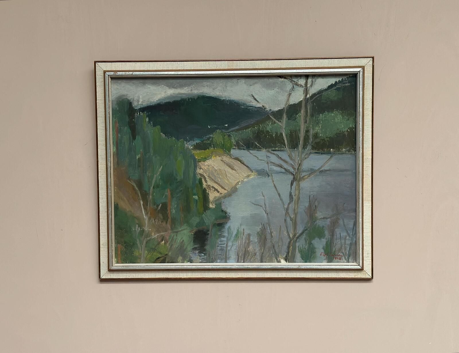 photo for sale Original Mid Century Swedish Oil On Panel – “Shore” By Karl Olof Larsen – Dated 1945 – Vintage & Framed – 50 × 40 Cm (19.7" × 15.7")