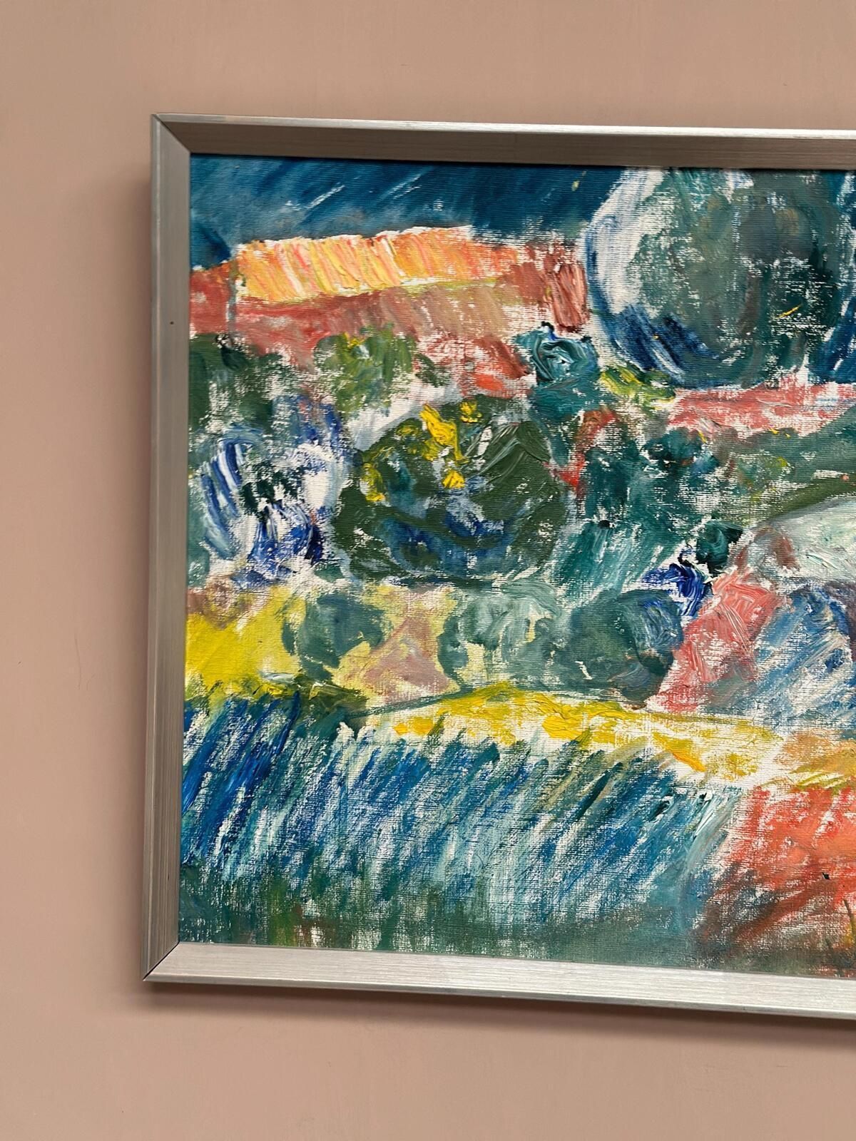 photo vintage Original Swedish Oil On Canvas – “östra Tollstad I” By Vivianne Larsson – Vintage & Framed – 63.5 × 43.5 Cm (25" × 17.1")
