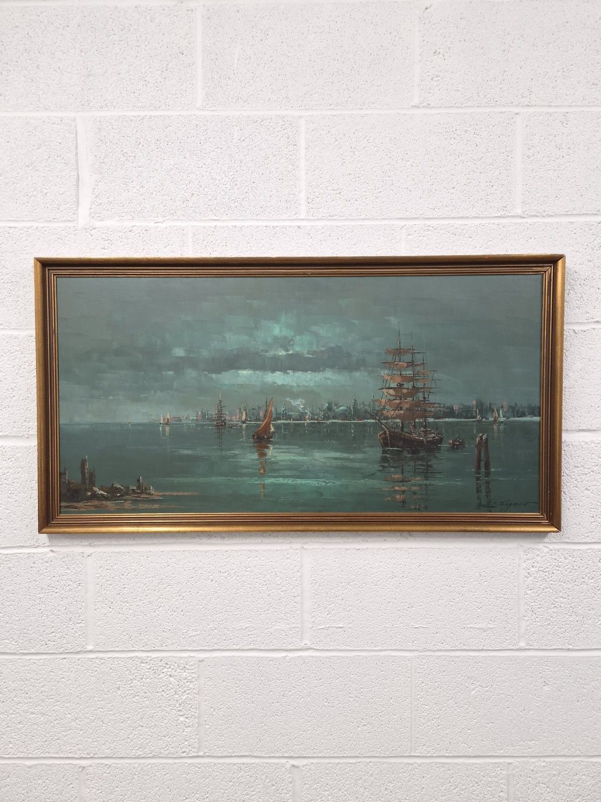 photo furniture Vintage Mid Century Seascape Oil Painting Signed And Framed Large Marine Art