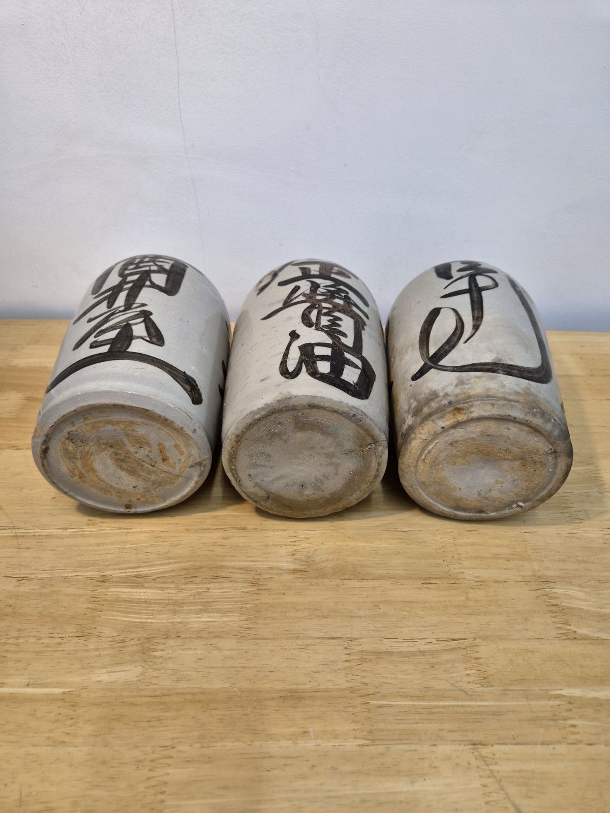 Set Of Antique Japanese Stoneware Ceramic Bottles Hand Made/Painted Meiji/Showa photo vinterior