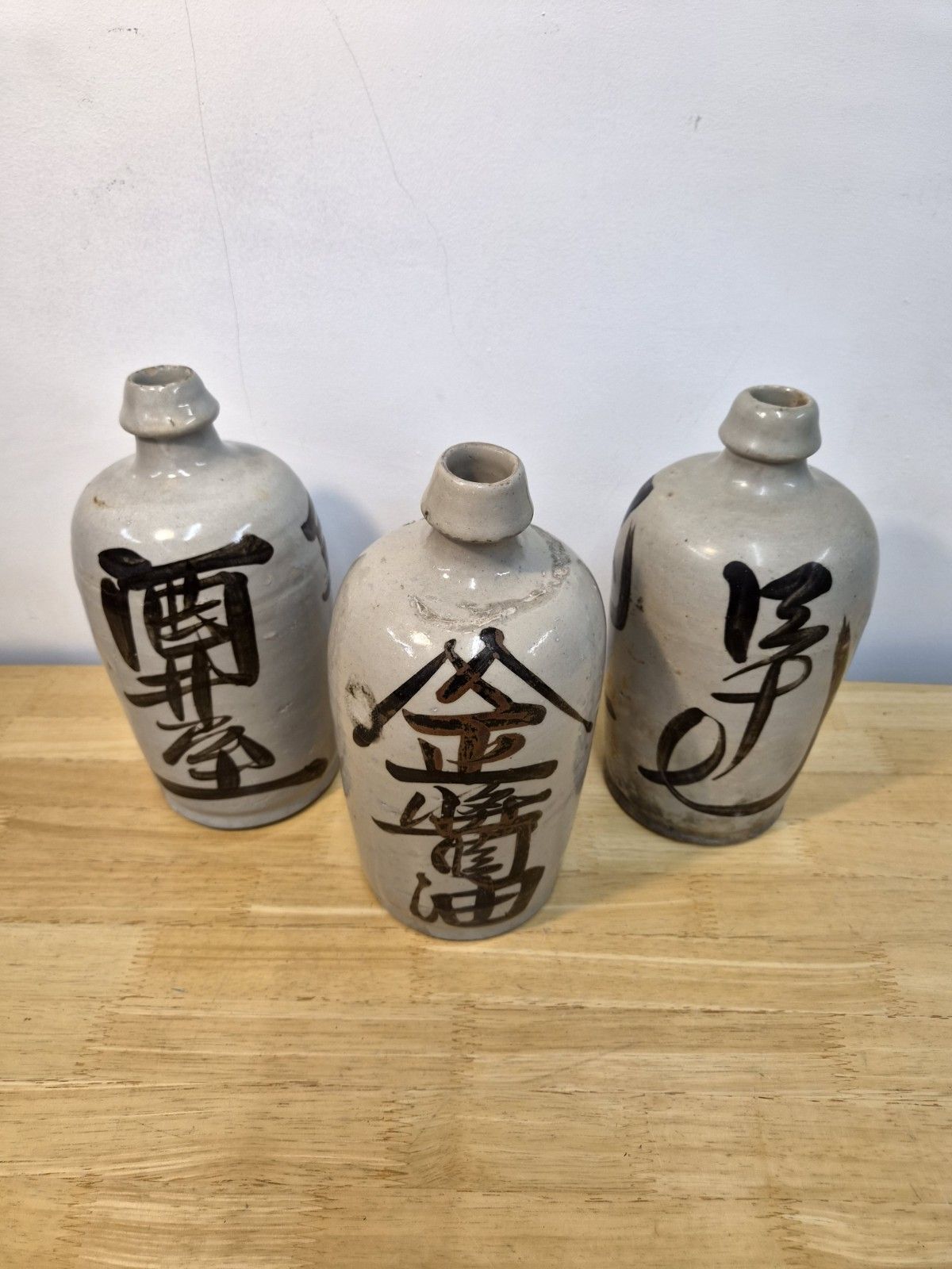 Set Of Antique Japanese Stoneware Ceramic Bottles Hand Made/Painted Meiji/Showa photo buy