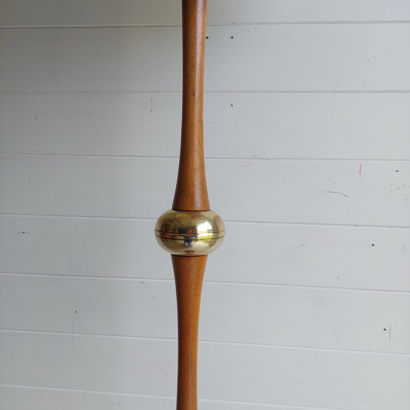 Mid Century Teak & Brass Floor Lamp Base 60s  Danish Style Vintage Standard Lamp photo for sale