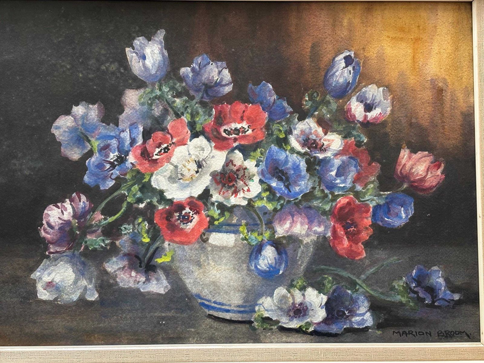 Antique Watercolour Still Life Of Flowers By Marion Broom Rws 1878  1962 photo furniture