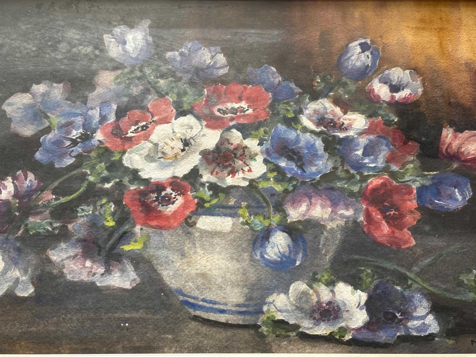 Antique Watercolour Still Life Of Flowers By Marion Broom Rws 1878  1962 photo Art