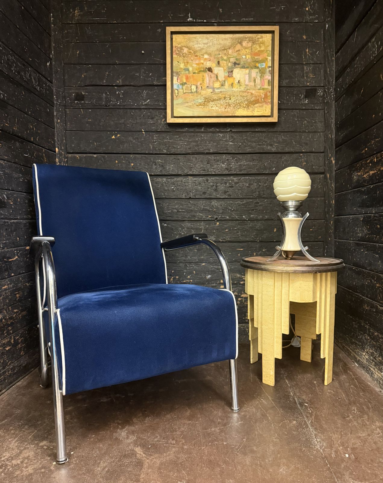 1930s Art Deco Occasional Table With Faux Bird’s Eye Maple Finish And Patinated Metal Top photo for sale