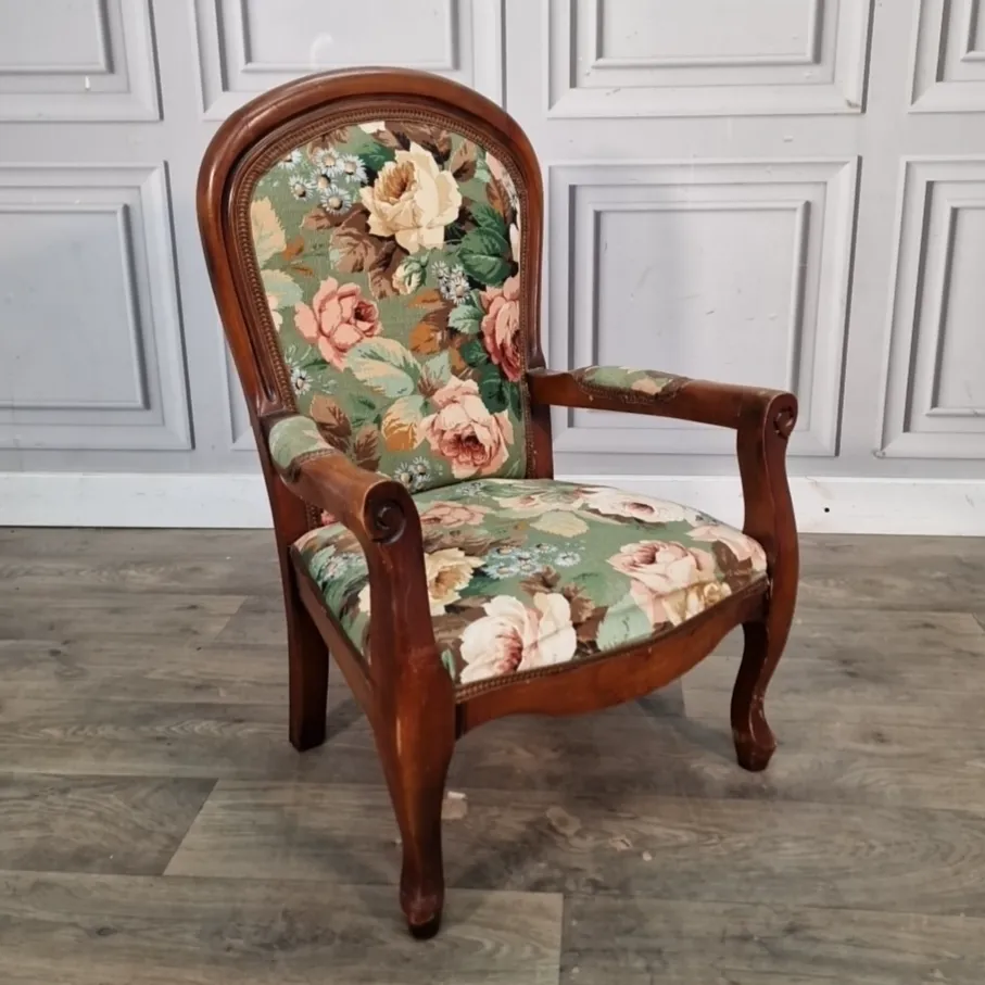 Vintage Childs Armchair Upholstered Miniature Tub Chair Floral Fabric Retro