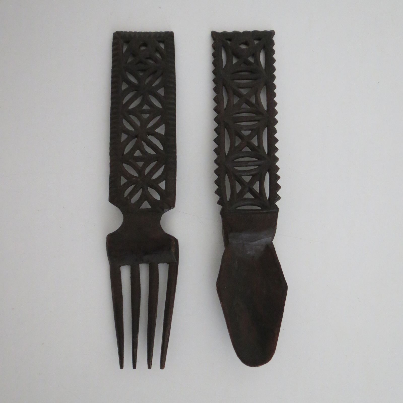Hand Carved Welsh Love Spoon And Fork 1920s photo Home Decor
