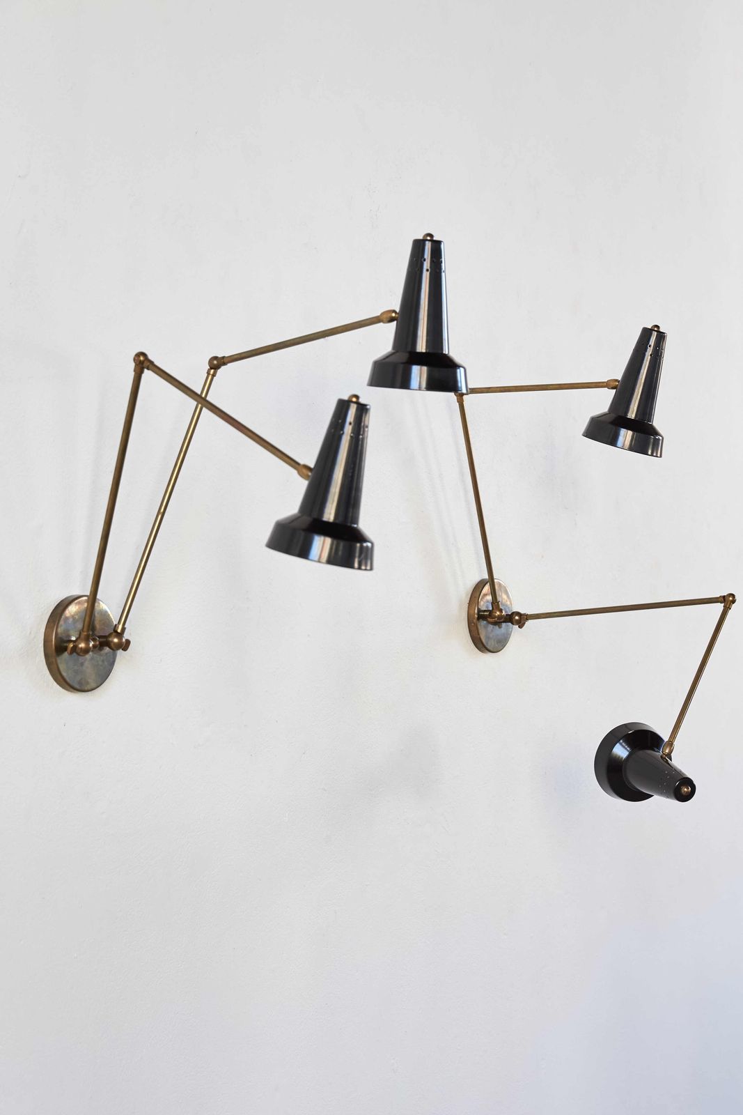 Pair Of Brass And Black Enamelled Aluminium Wall Lights, C1950