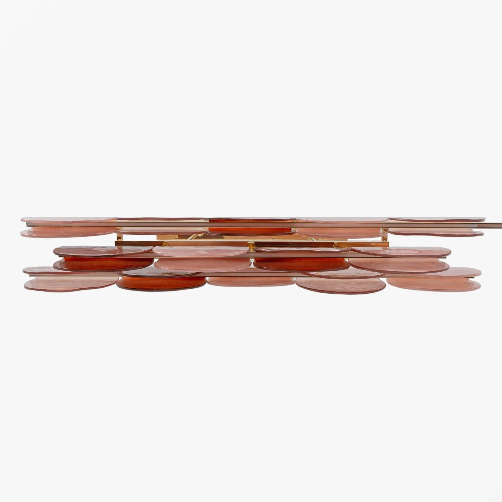 Italian Murano Glass And Brass Modular Linear Chandelier In Pink And Red photo buy