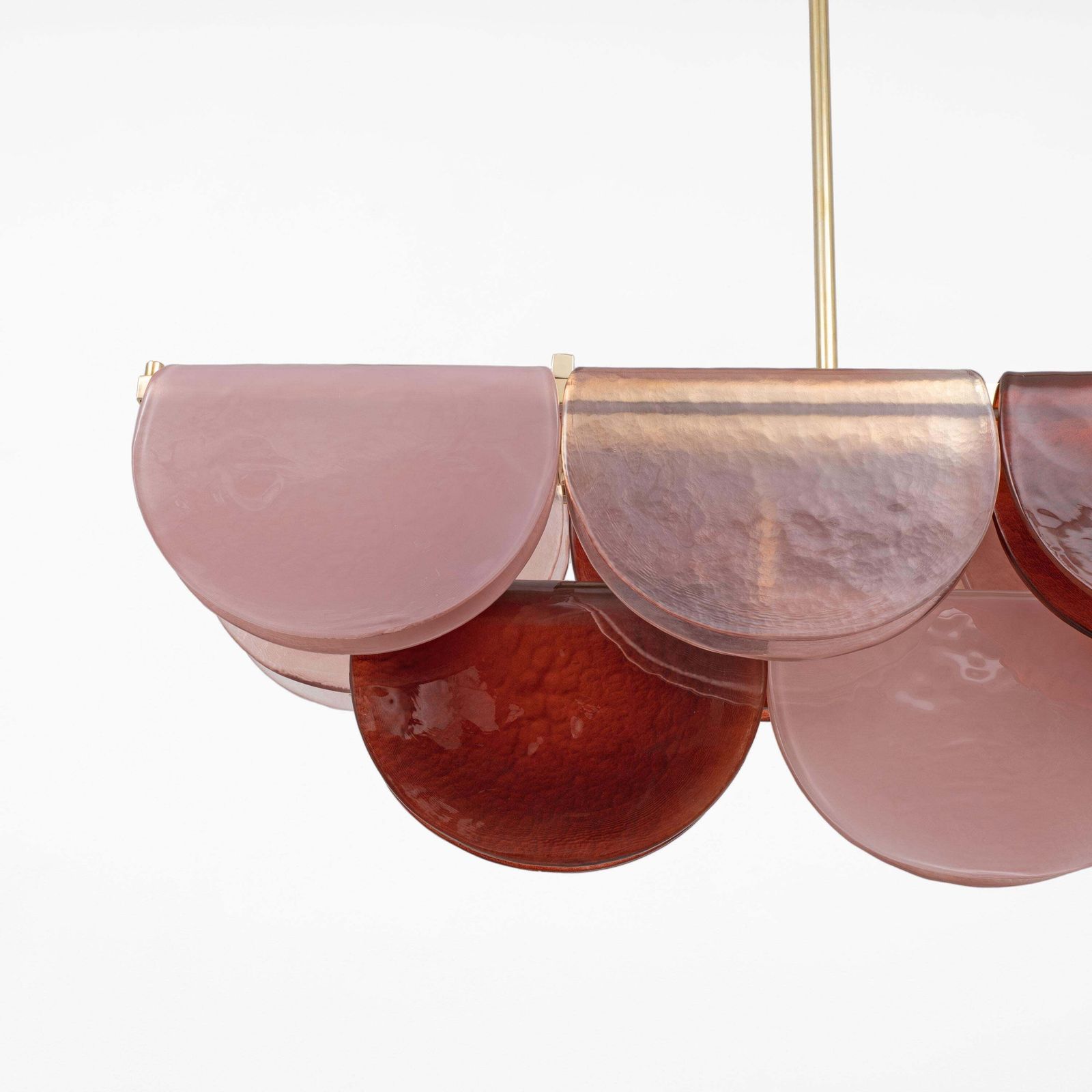 photo for sale Italiaanse modulaire lineaire hanglamp van Murano-glas en messing in roze en rood