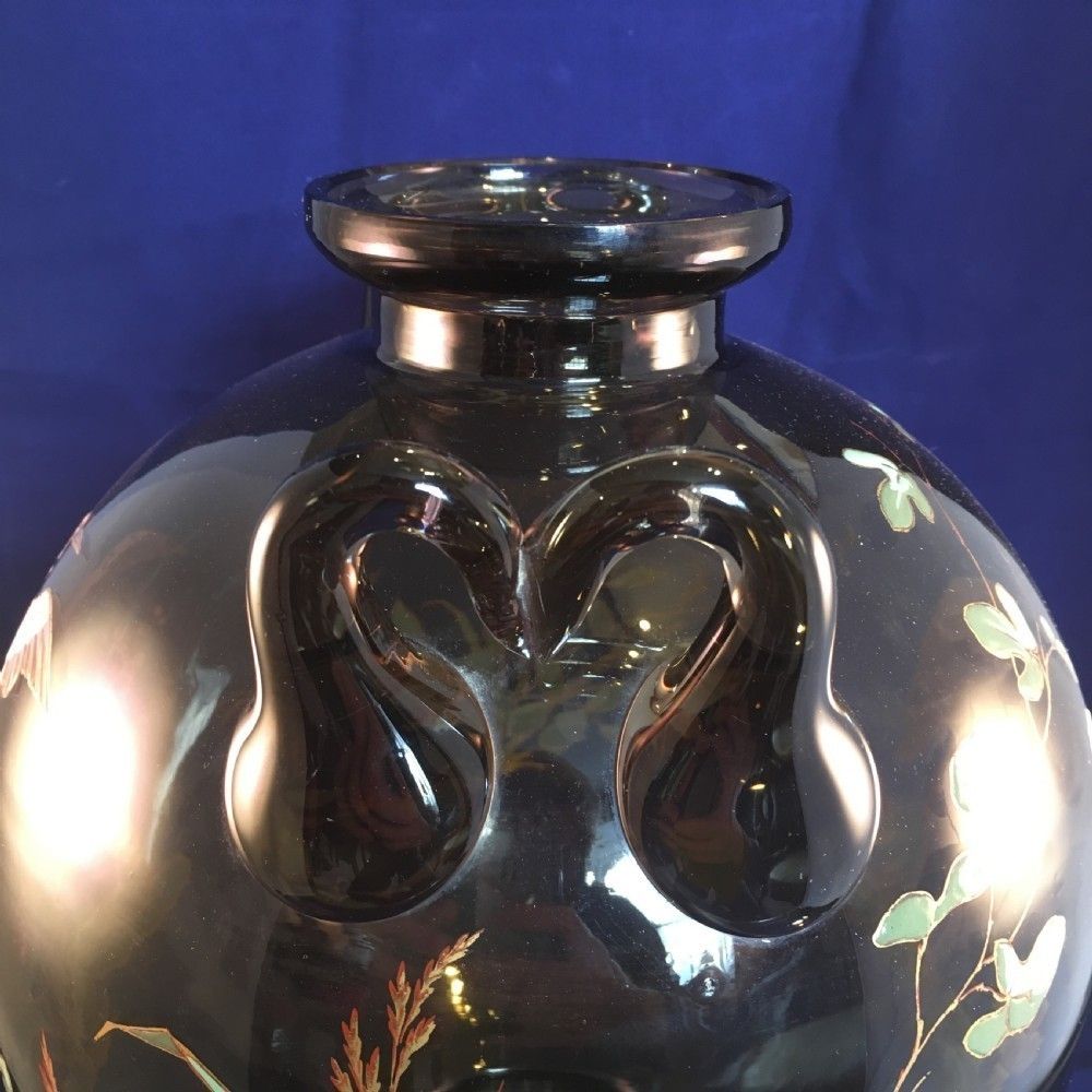 "Harrach" Vase Of Globular Shape With Enamelled Flowers & Birds C1895 photo furniture