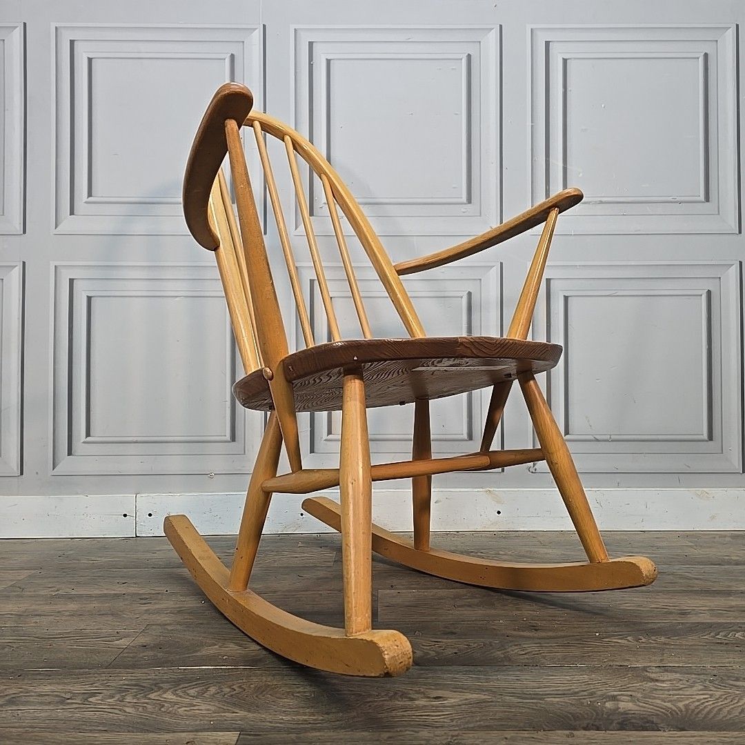Ercol Quaker Rocking Chair Blonde Elm Beech Windsor Armchair Vintage Mcm Retro photo furniture