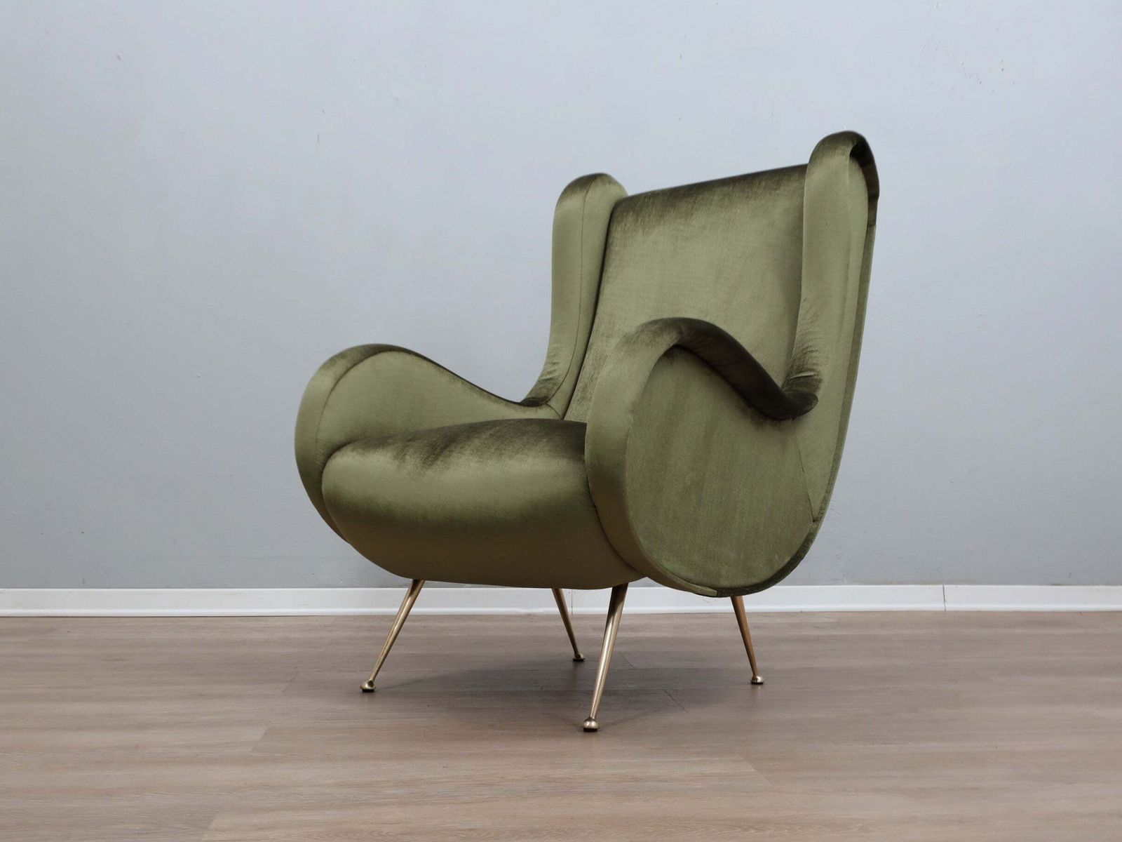 1950s Italian Armchair Senior Zanuso Style Green Velvet photo Furniture