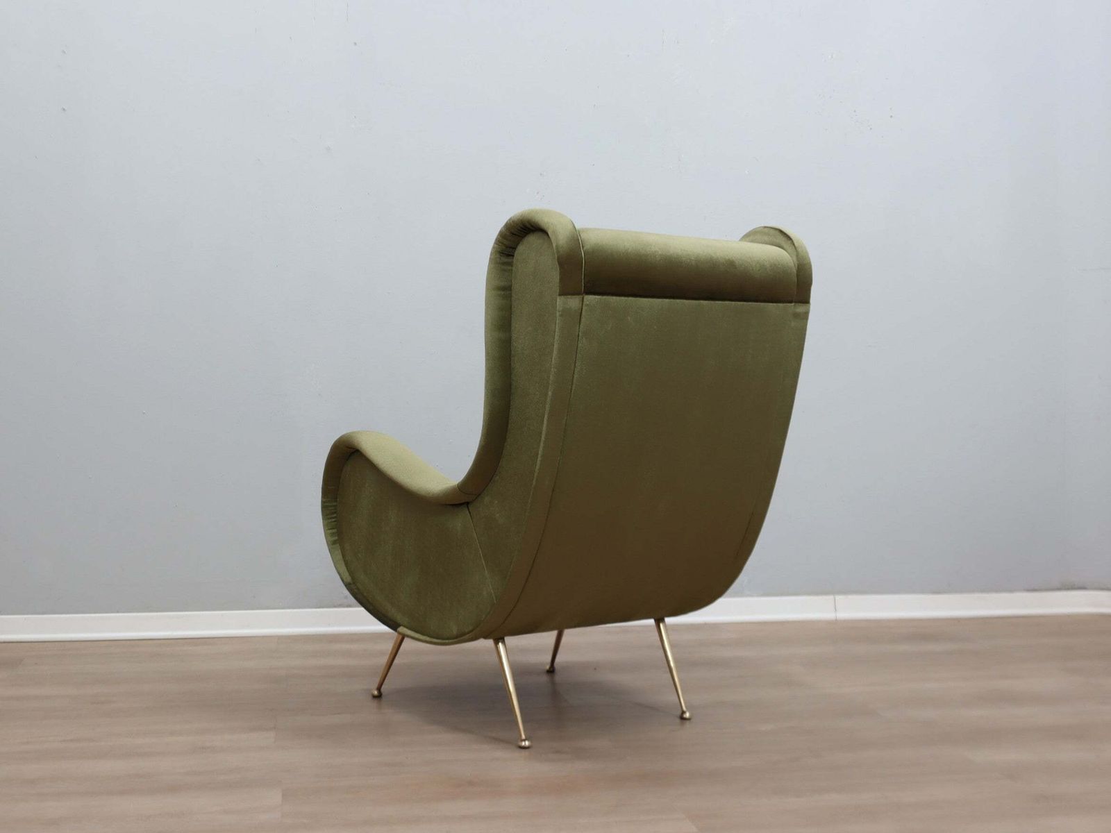 1950s Italian Armchair Senior Zanuso Style Green Velvet photo 2200.0