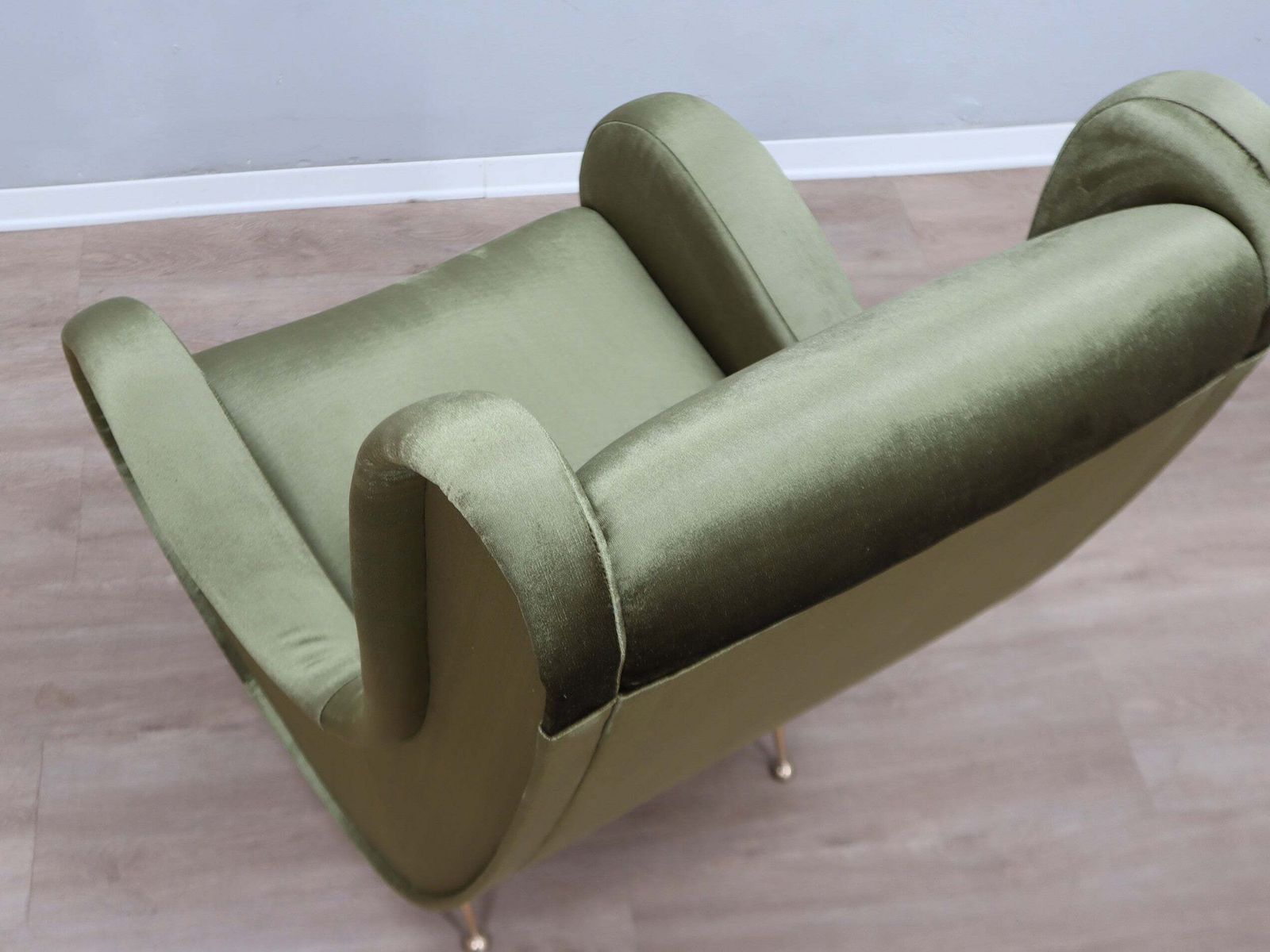 1950s Italian Armchair Senior Zanuso Style Green Velvet photo vintage