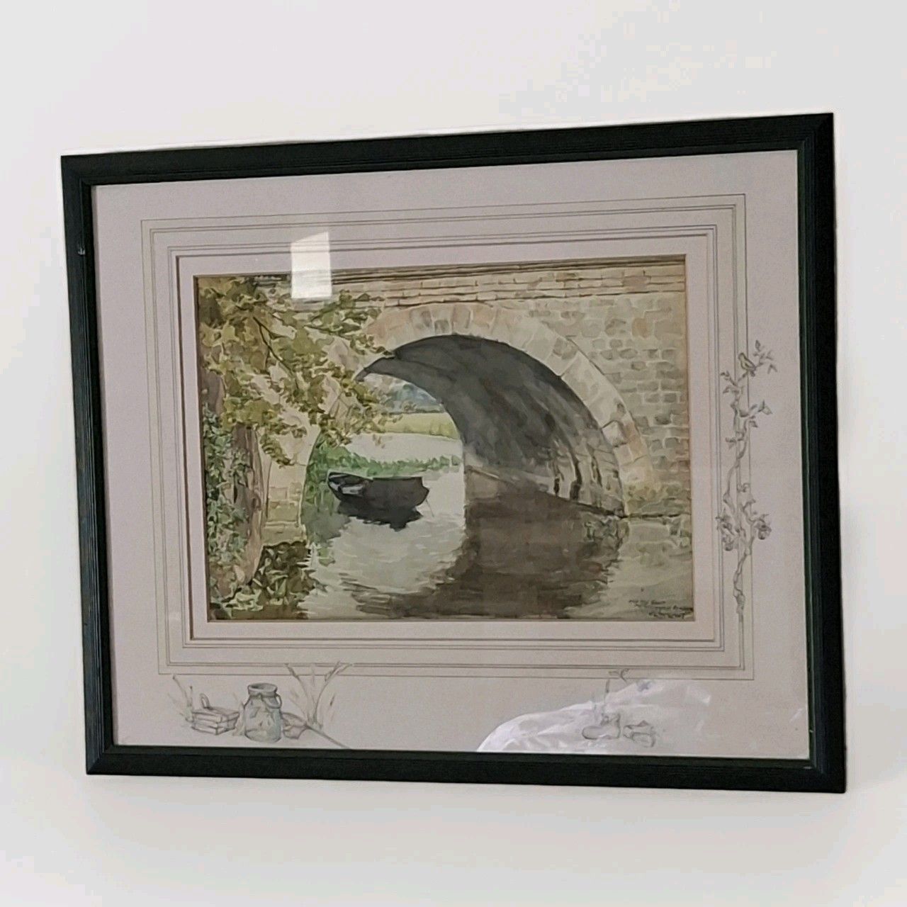Contemporary Watercolour J L Wilmot The Old Boat Fotheringhay Bridge Oundle photo 70.0