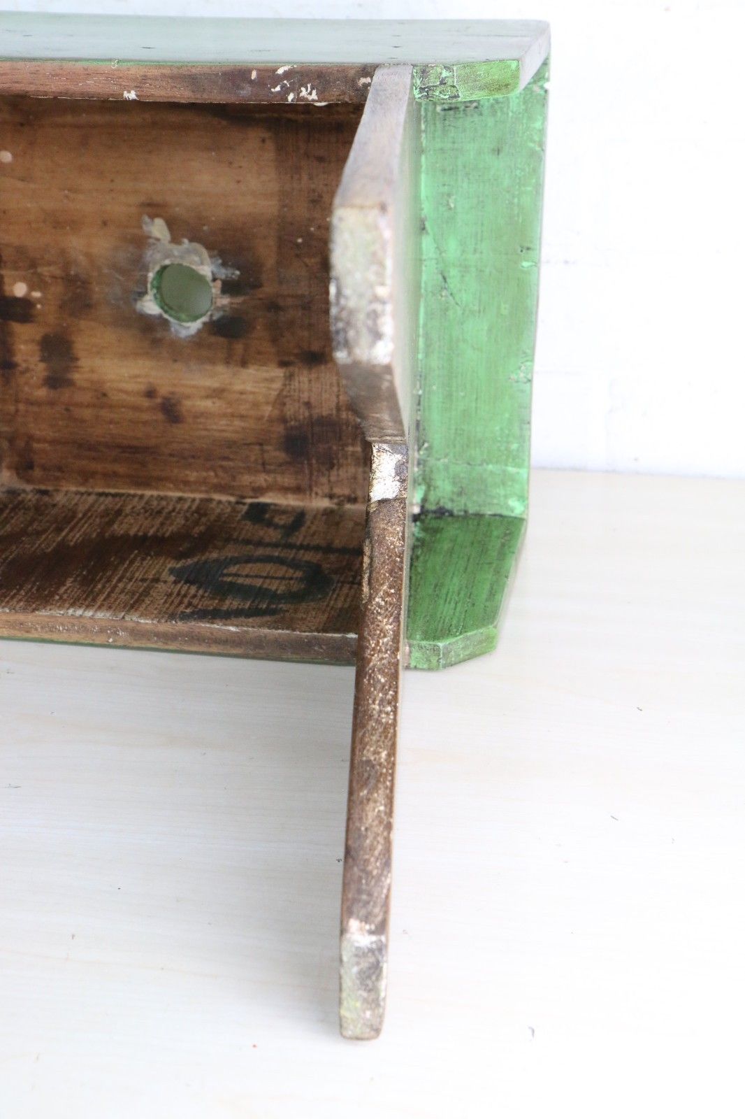 photo for sale Antique Aged Wooden Stool Rural Farmhouse Original Country Style Rustic Kitchen