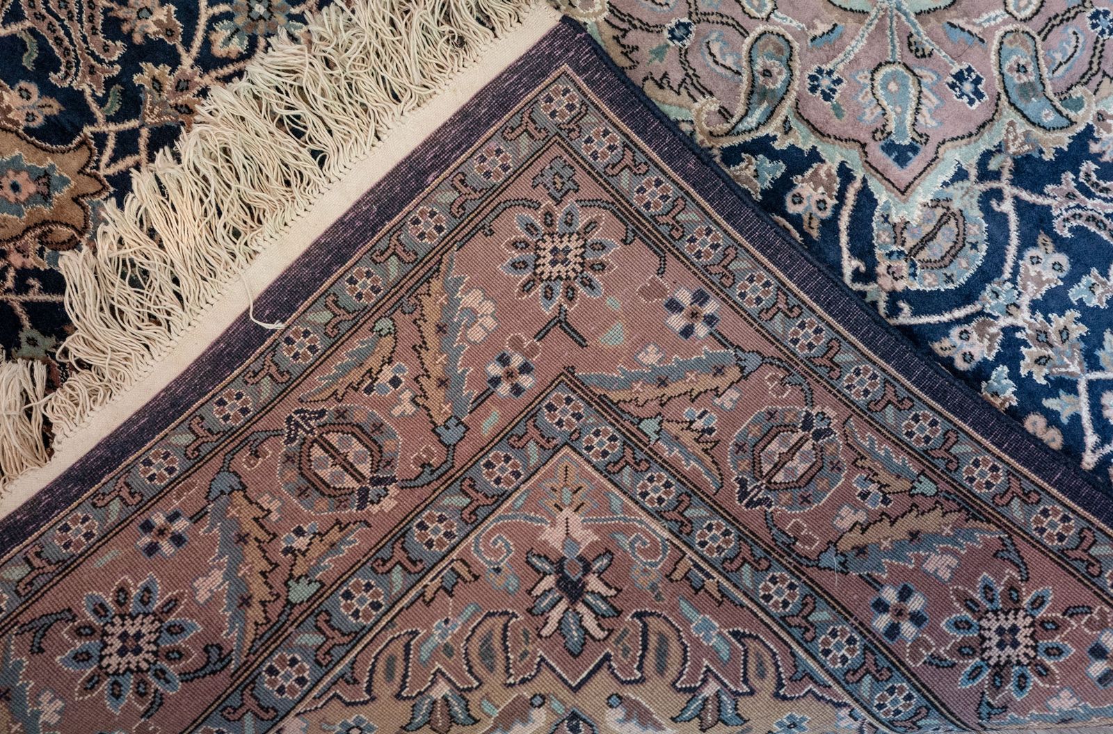 Fine Wool & Silk Indigo Rug In Mahi & Pomegranate Motif photo Textiles