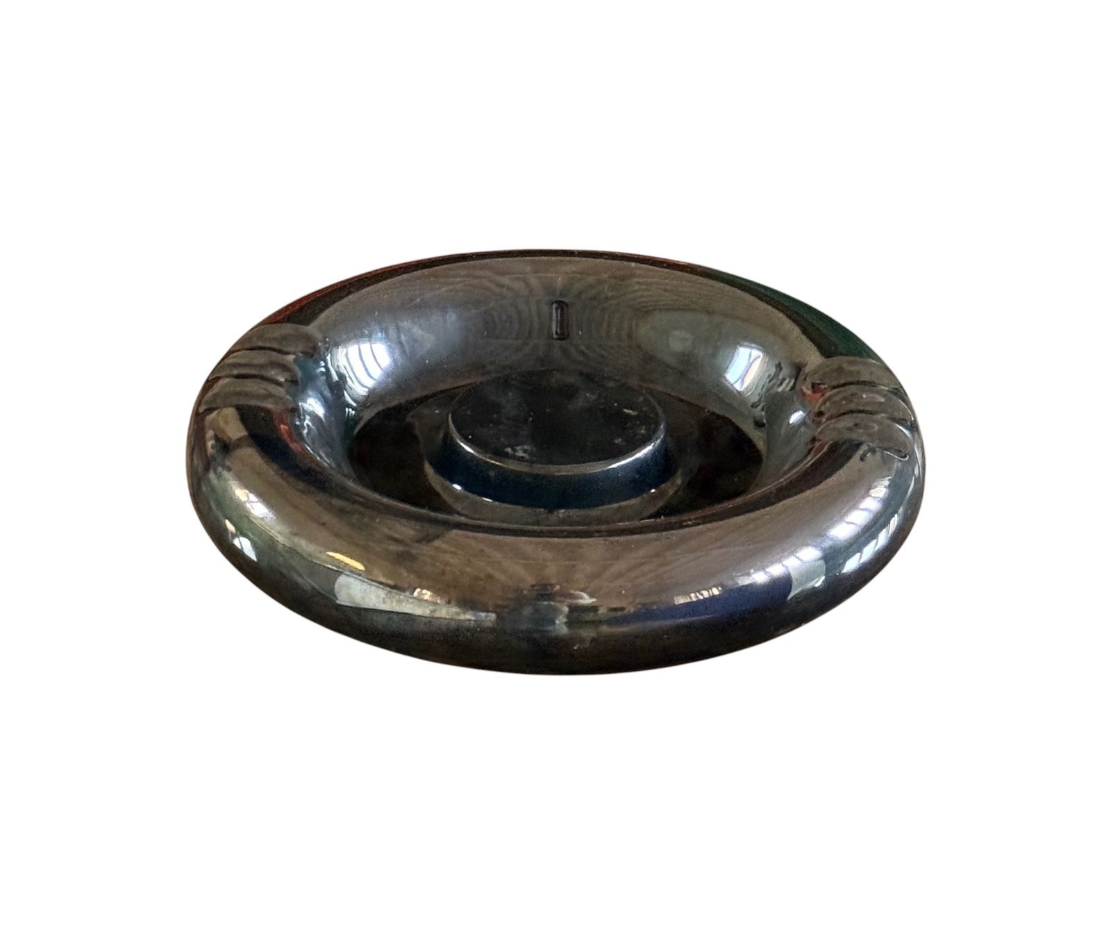 Space Age Blue Iridescent Ceramic Ashtray / Vide Poche, Italy 1970s photo vinterior
