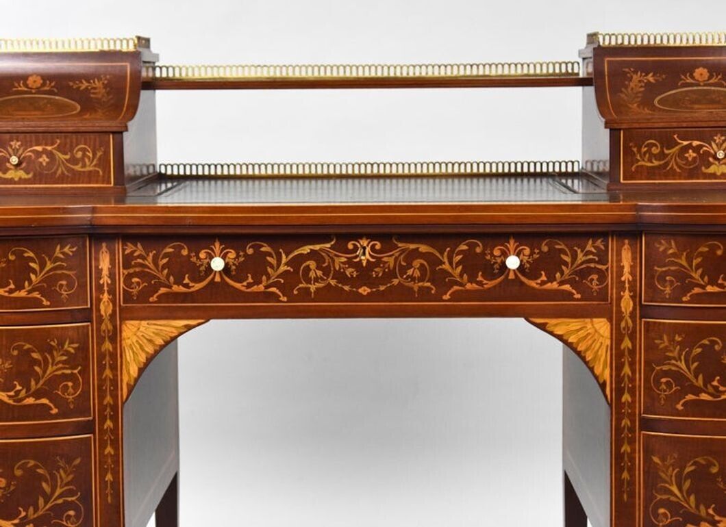 Victorian Sheraton Revival Marquetry Inlaid Carlton House Desk photo vintage