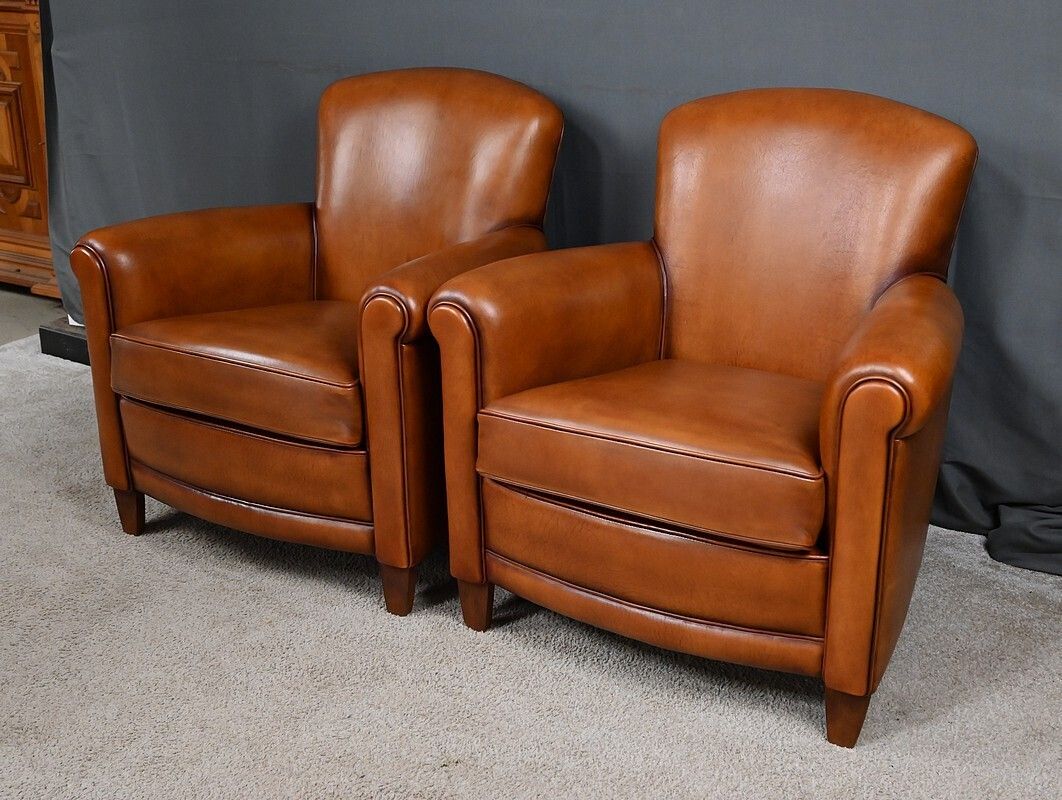 Pair Of Leather Club Chairs – Reproduction photo Furniture
