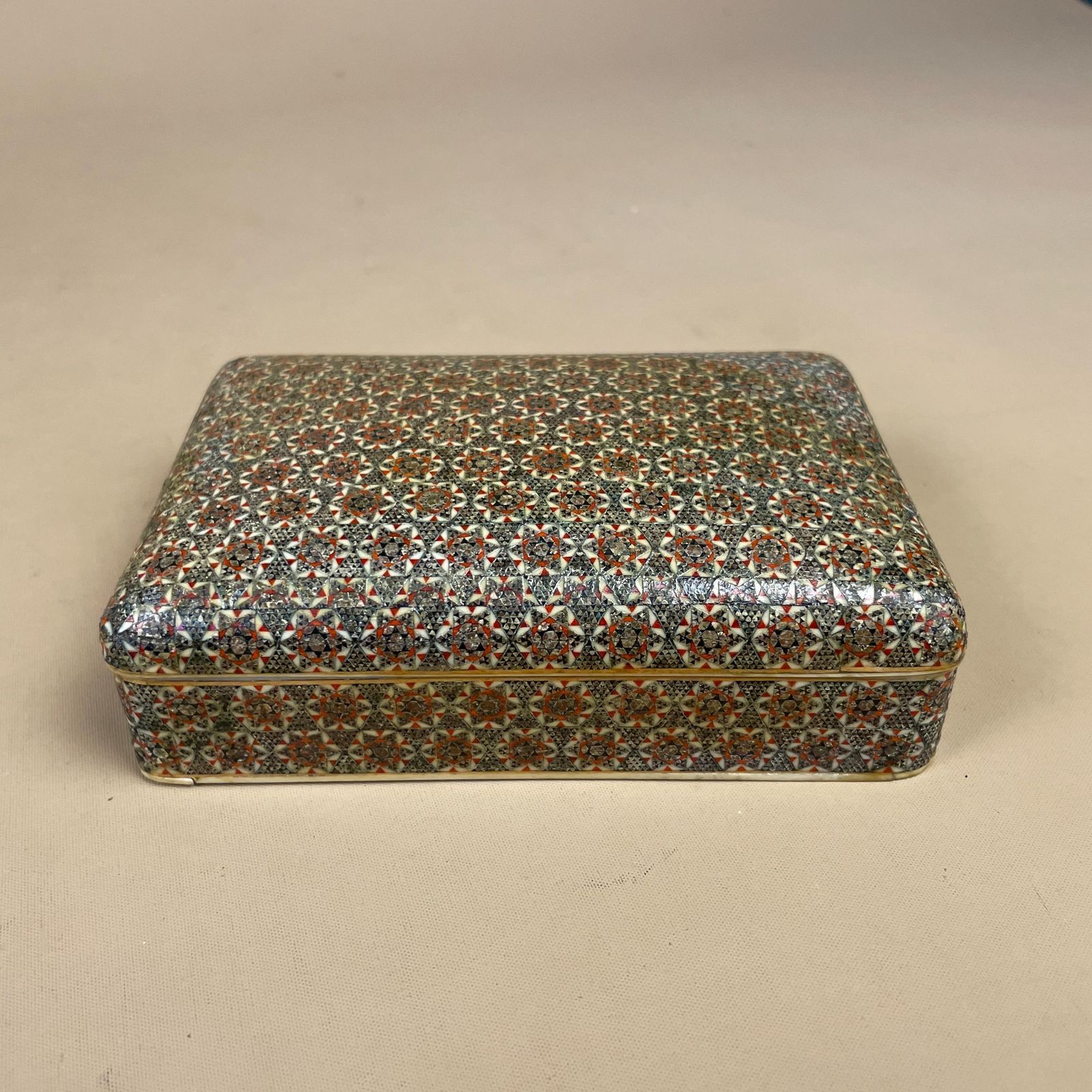 Middle Eastern Box Wooden Inlay Mosaic Pattern Trinket Jewellery Rectangle Antique Keepsake Storage Fine Detail Marquetry Hand Crafted photo for sale