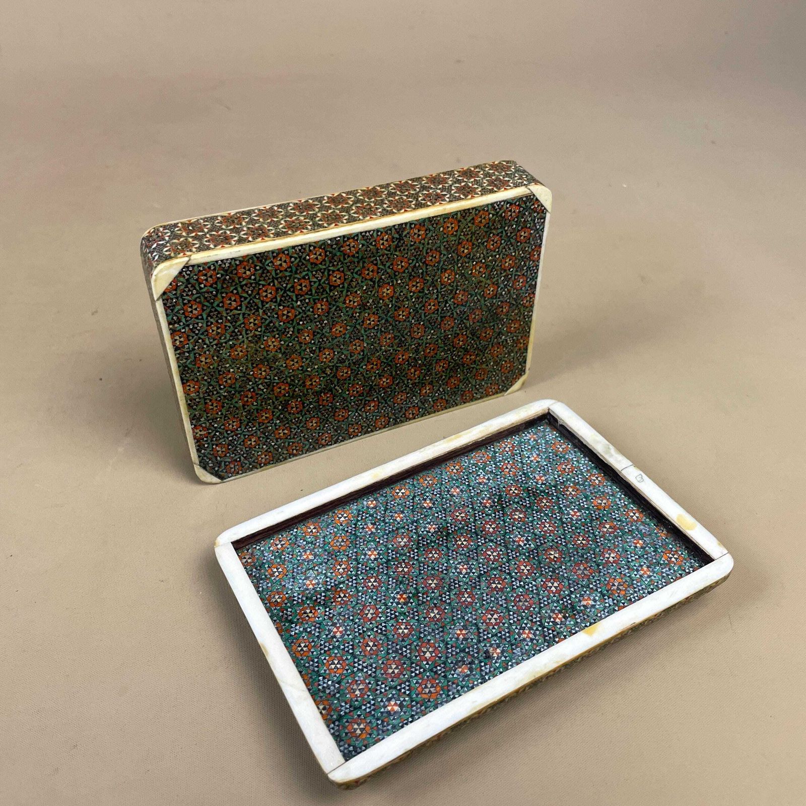 Middle Eastern Box Wooden Inlay Mosaic Pattern Trinket Jewellery Rectangle Antique Keepsake Storage Fine Detail Marquetry Hand Crafted photo vintage