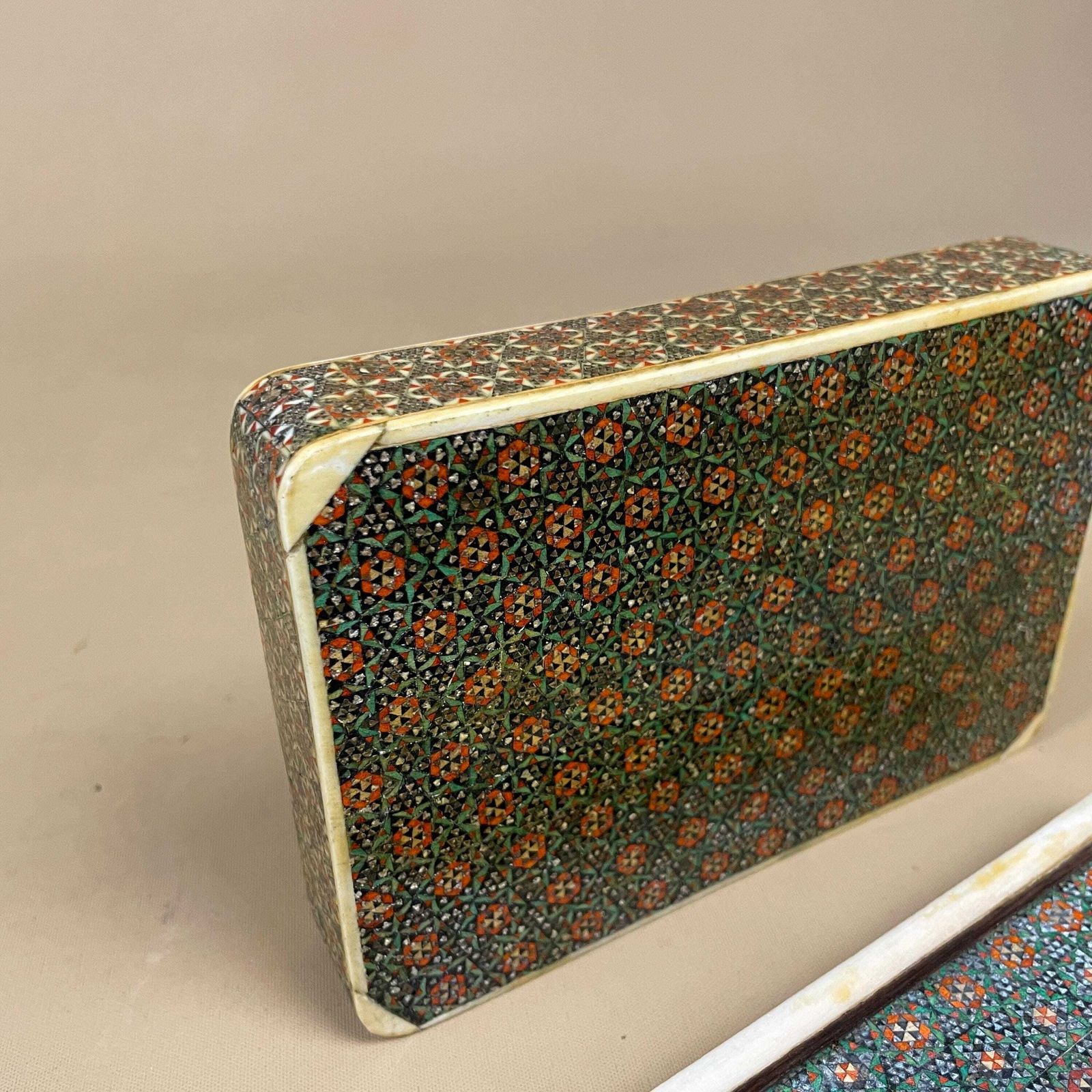 photo for sale Middle Eastern Box Wooden Inlay Mosaic Pattern Trinket Jewellery Rectangle Antique Keepsake Storage Fine Detail Marquetry Hand Crafted