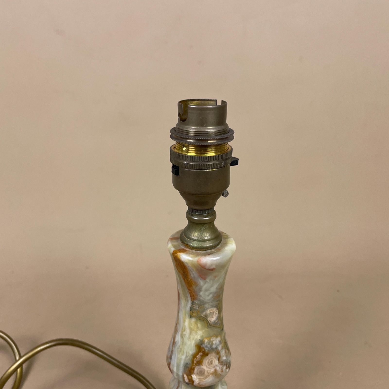 Green Onyx Marble Lamp Light Bedside Brass Gold Metal Ornate Base Marbled Pattern Heavy Classic Column Natural Stone Antique Vintage Side photo 85.0