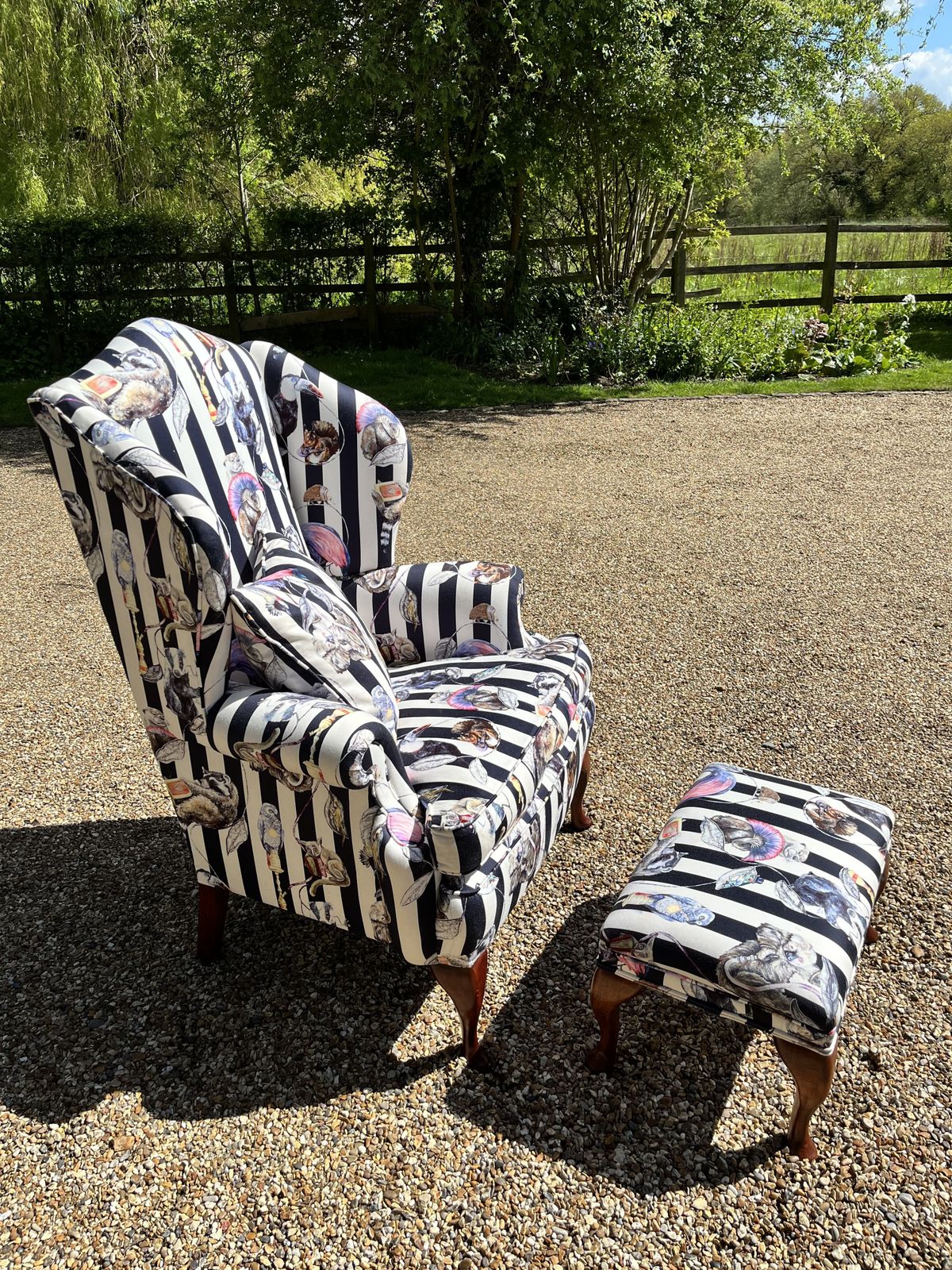 House Of Hackney High Back Winged Armchair And Footstool In Excellent Condition photo vinterior