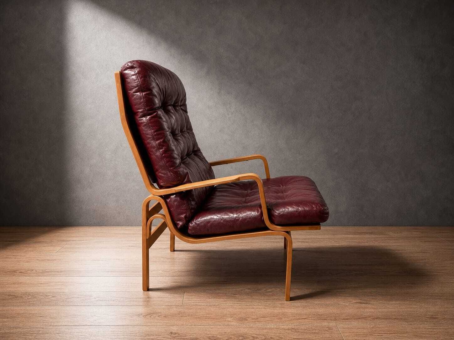 Vintage Mcm Swedish “Ingrid Høj” Armchair By Bruno Mathsson For Dux In Burgundy Leather photo for sale