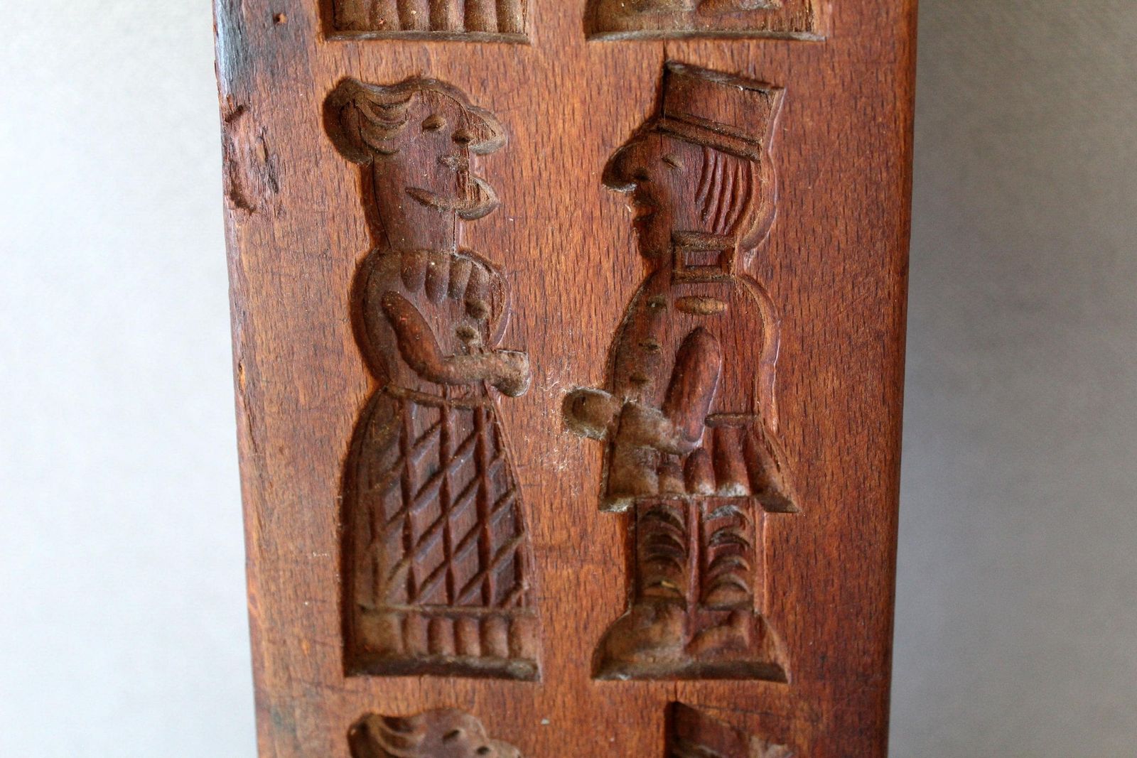 Tall Antique Hand Carved Gingerbread Springerle Mold, Speculoos Cookie Mold, Couple, Man And Lady, Traditional Clothing, Kitchenalia 45 Cm photo buy