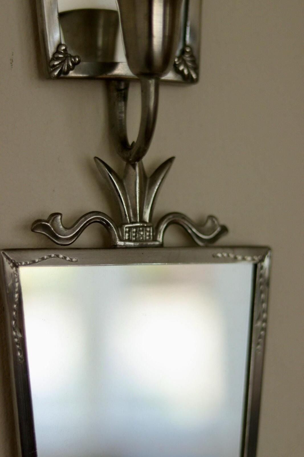 Pair Of Mid Century Swedish Pewter Sconces With Mirror photo vintage
