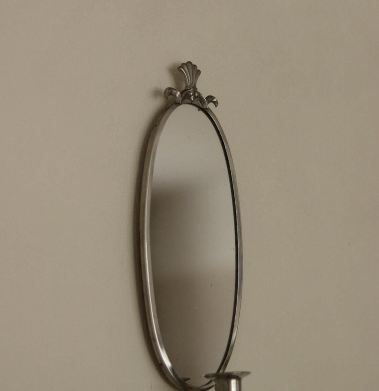 Pair Of Mid Century Swedish Pewter Sconces With Mirror photo vinterior