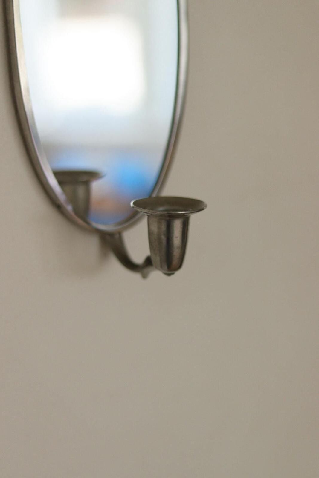 Pair Of Mid Century Swedish Pewter Sconces With Mirror photo buy