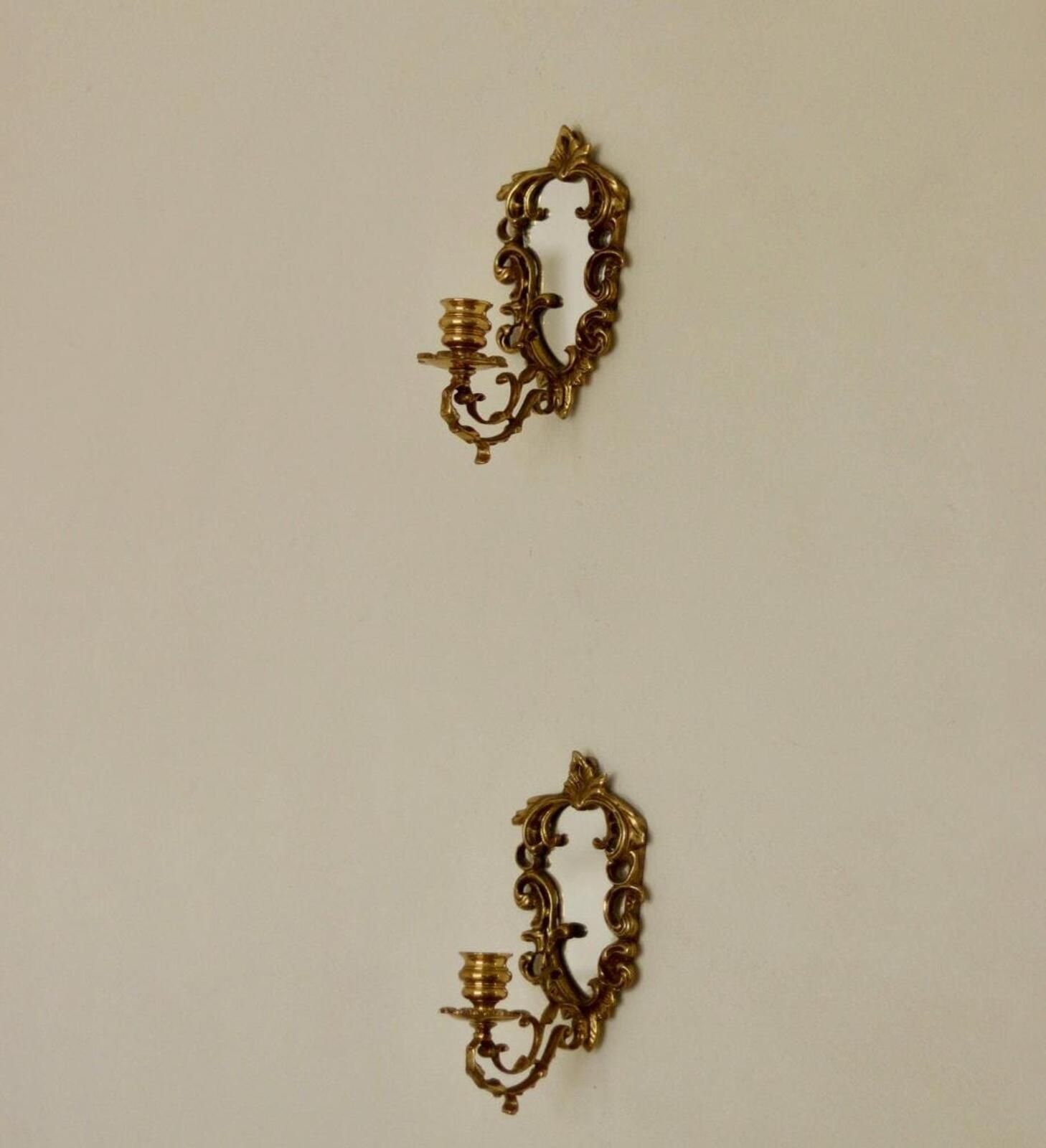 Pair Of Mid Century Swedish Brass Sconces With Mirrors photo furniture