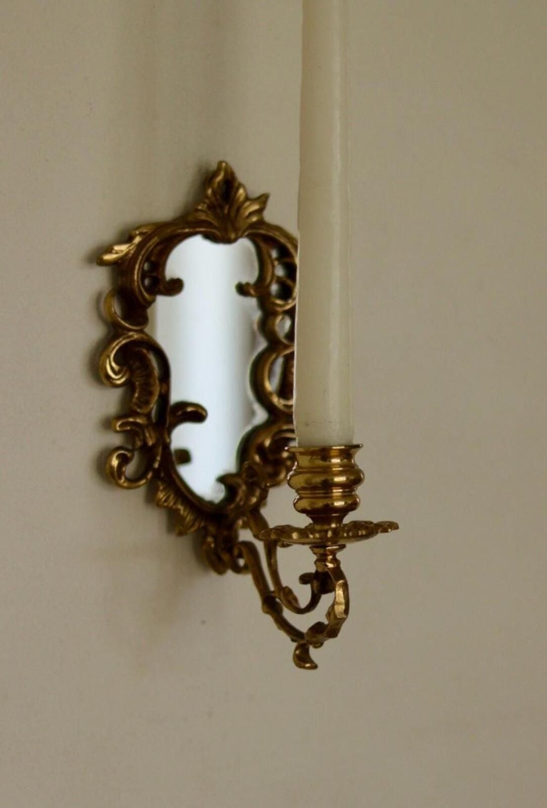 photo for sale Pair Of Mid Century Swedish Brass Sconces With Mirrors