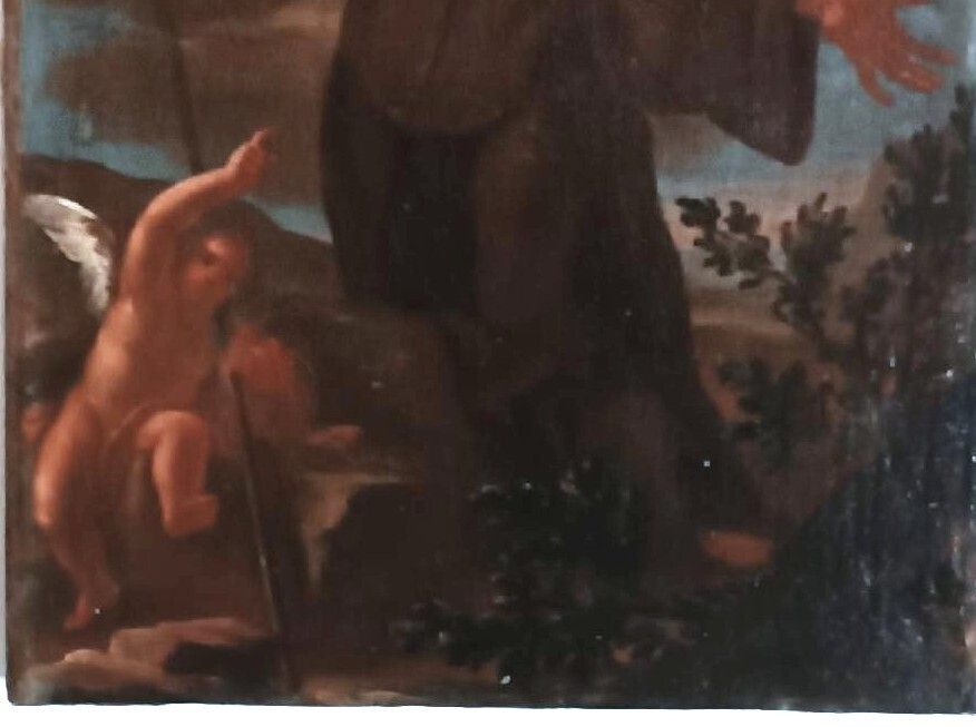 Antique Oil Painting On Canvas Baroque Period Depicting A Franciscan Saint photo vinterior