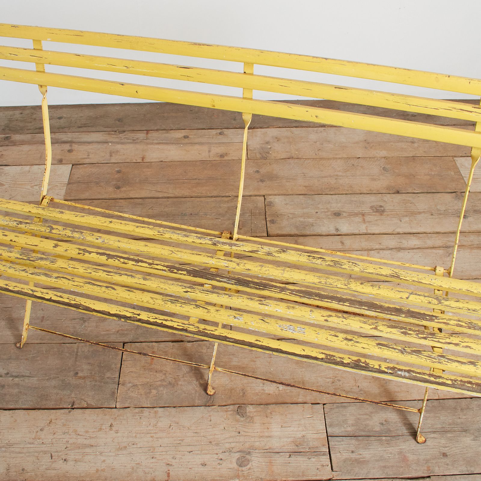 Antique French Folding Yellow Wooden Garden Bench photo 421.0