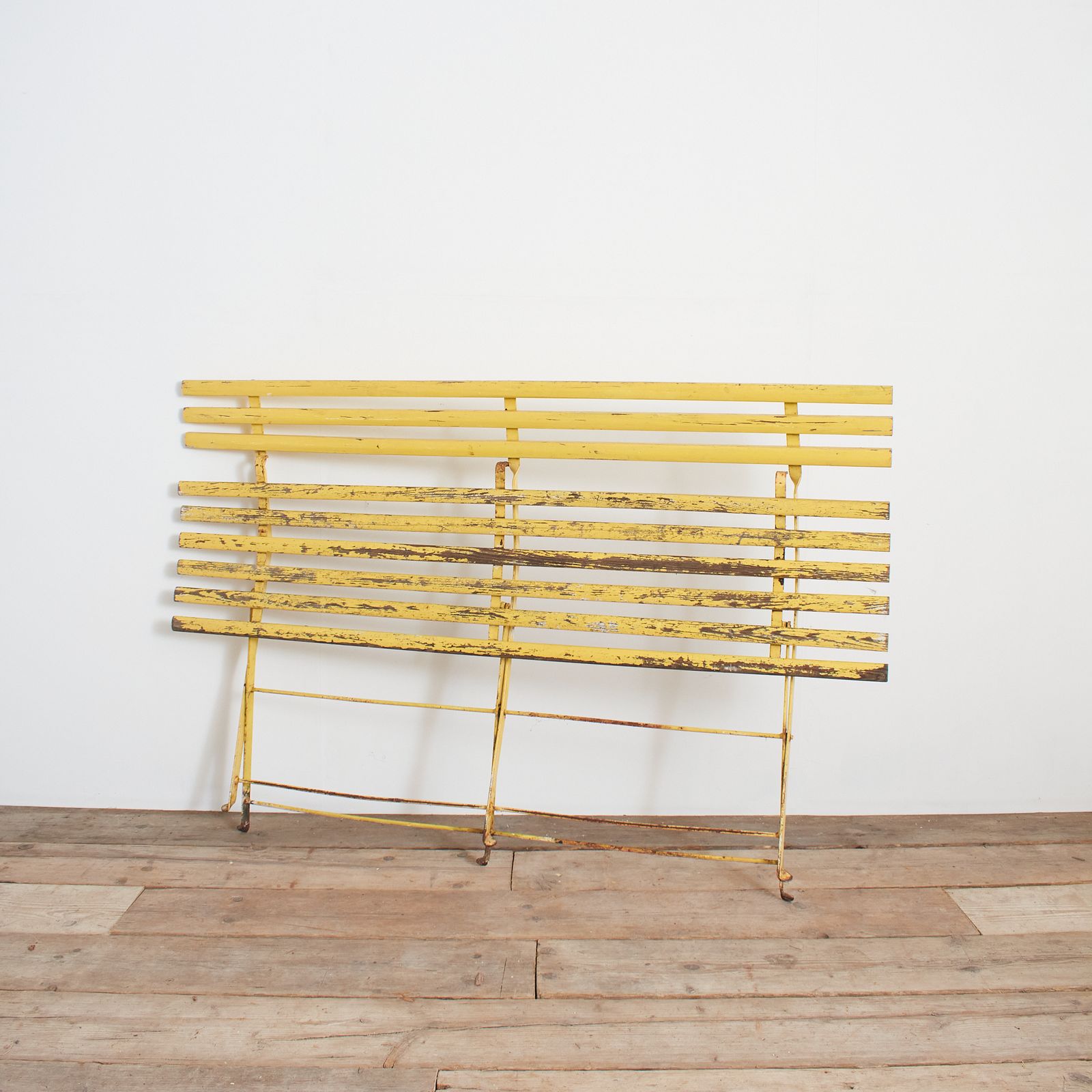 Antique French Folding Yellow Wooden Garden Bench photo vinterior