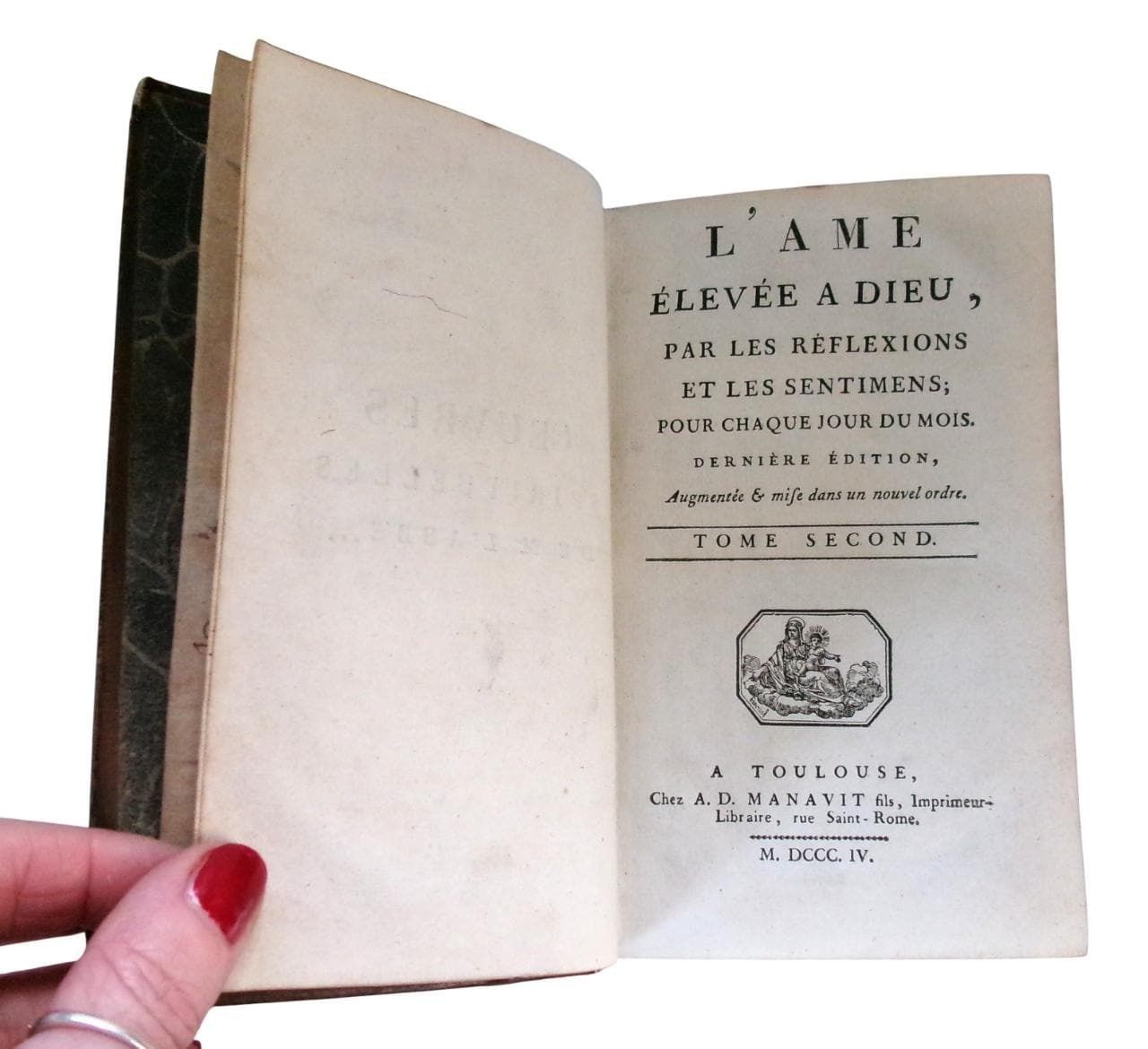 1804 French Religious Books: The Soul Raised To God, Barthélemy Baudrand, Georgian Leather Books photo vintage