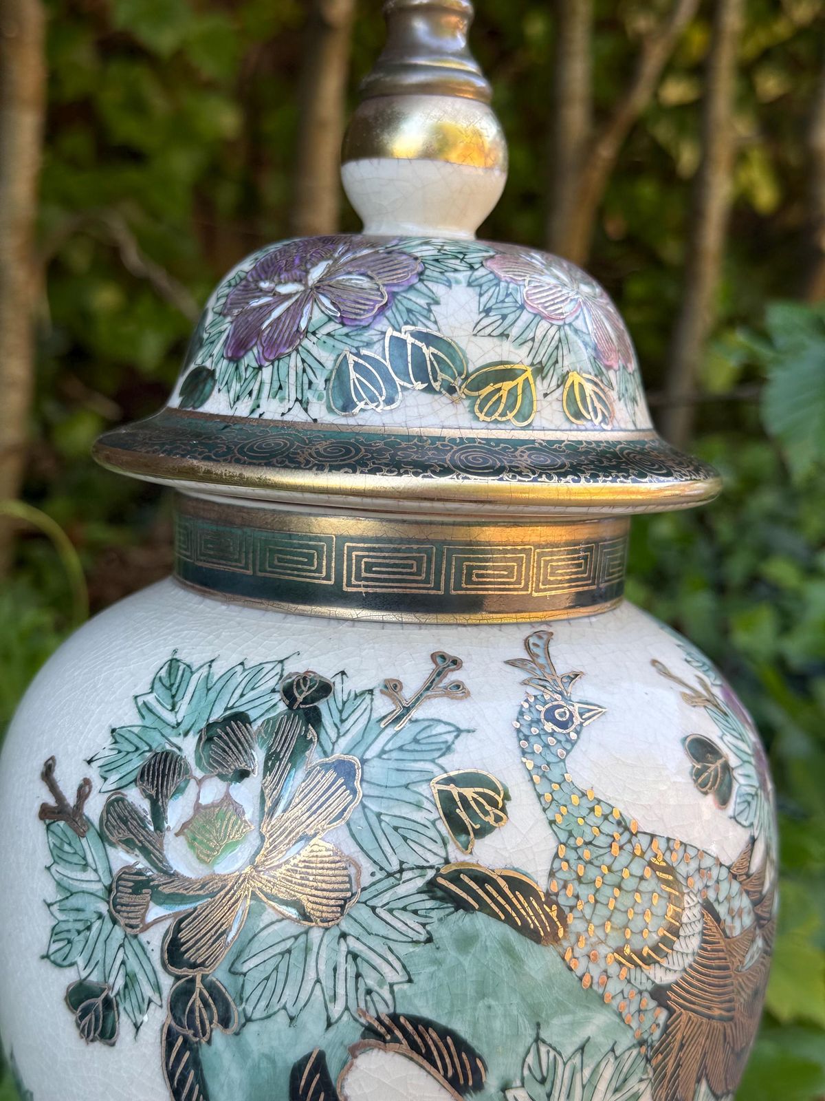 Vintage Rochamp Style Peacock Chinoiserie Ceramic Table Lamp, Satsuma Oriental Lamp   Pat Tested, Excellent Quality photo for sale