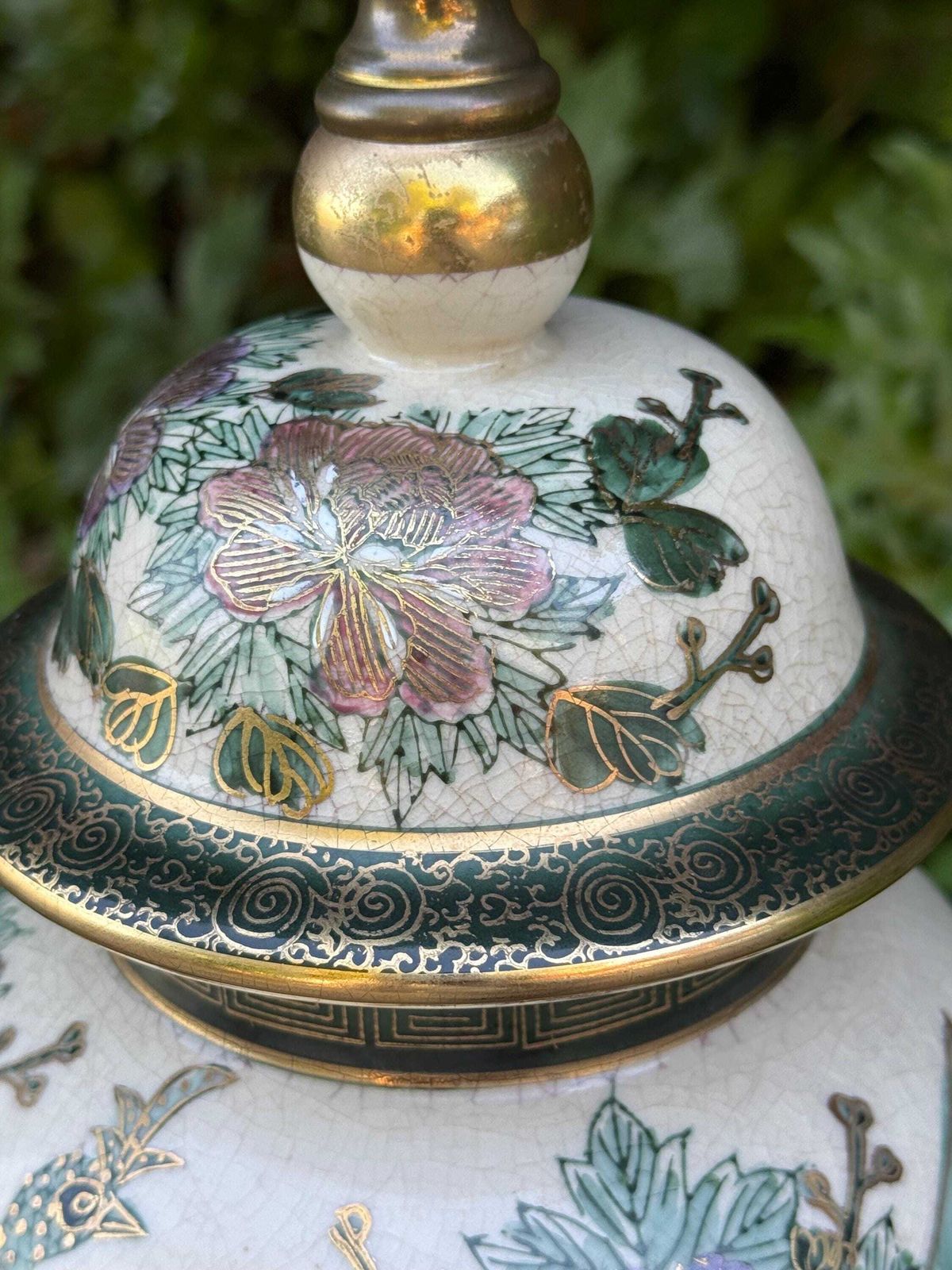 Vintage Rochamp Style Peacock Chinoiserie Ceramic Table Lamp, Satsuma Oriental Lamp   Pat Tested, Excellent Quality photo vinterior