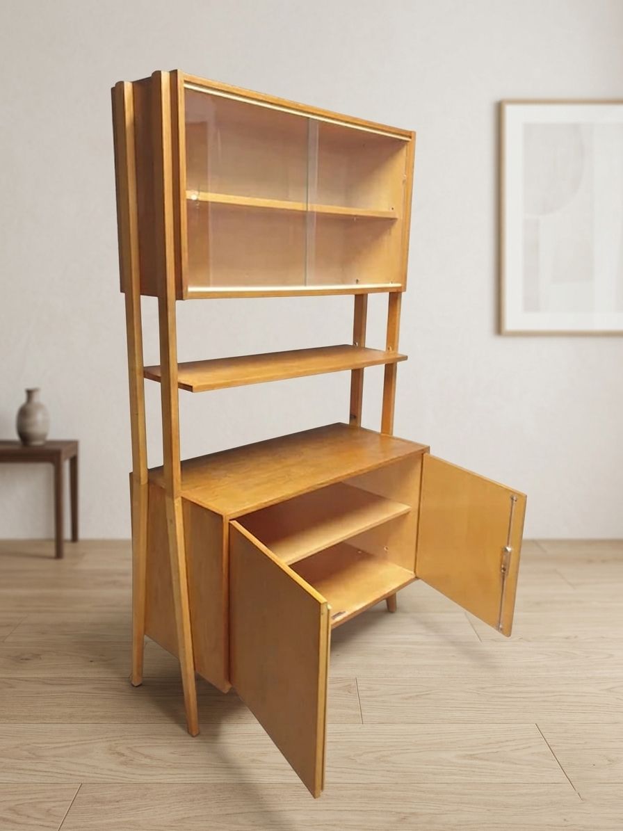 Wandkast / Boekenkast Van František Jirák Voor Tatra Nábytok, Mid Century Eikenfineer Opbergkast, Jaren 1960, Tsjecho Slowakije photo for sale