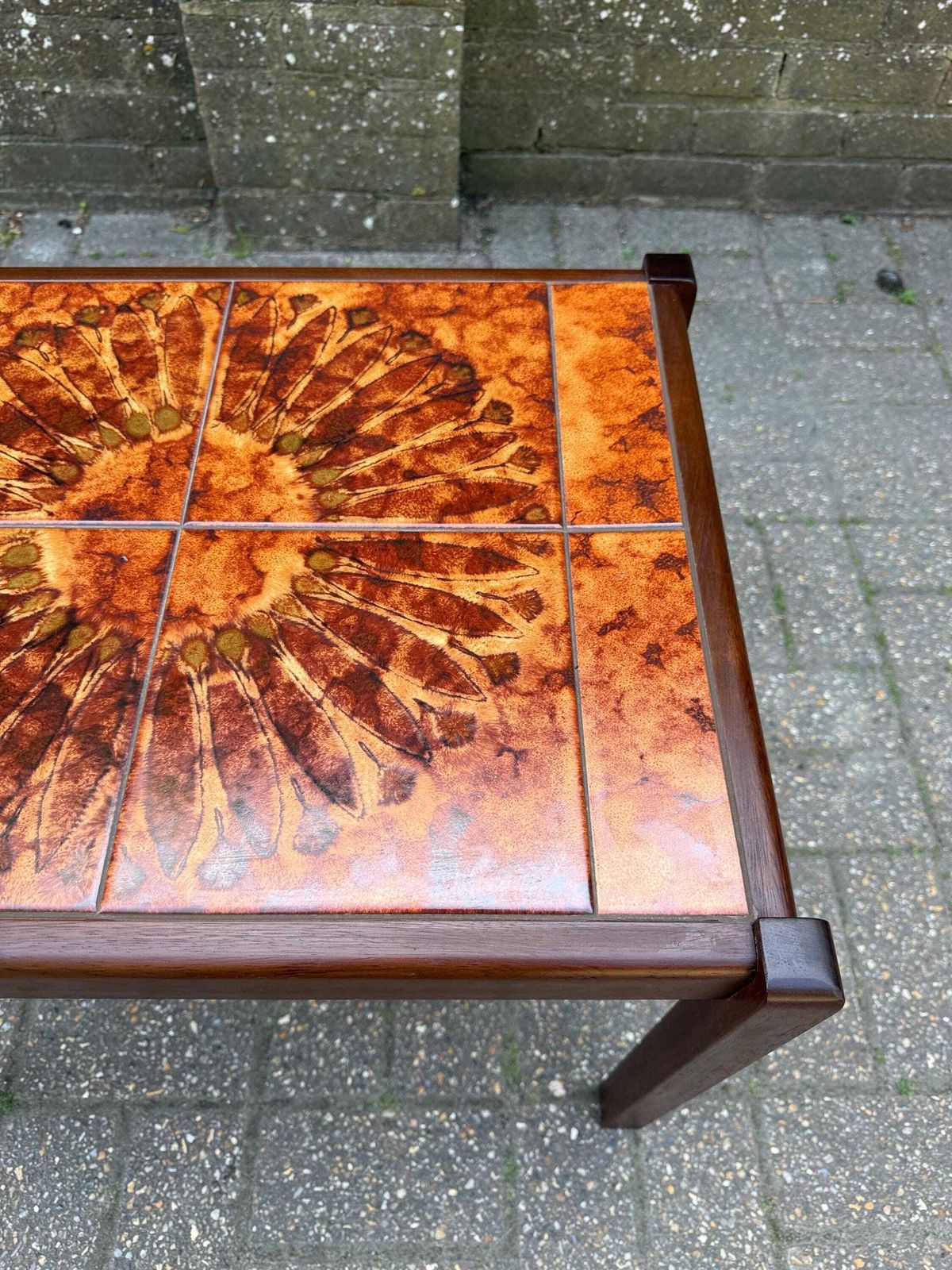 Vintage 1980s Tile Top Coffee Table Mid Century Style Ceramic (Stamped 1981) L photo buy
