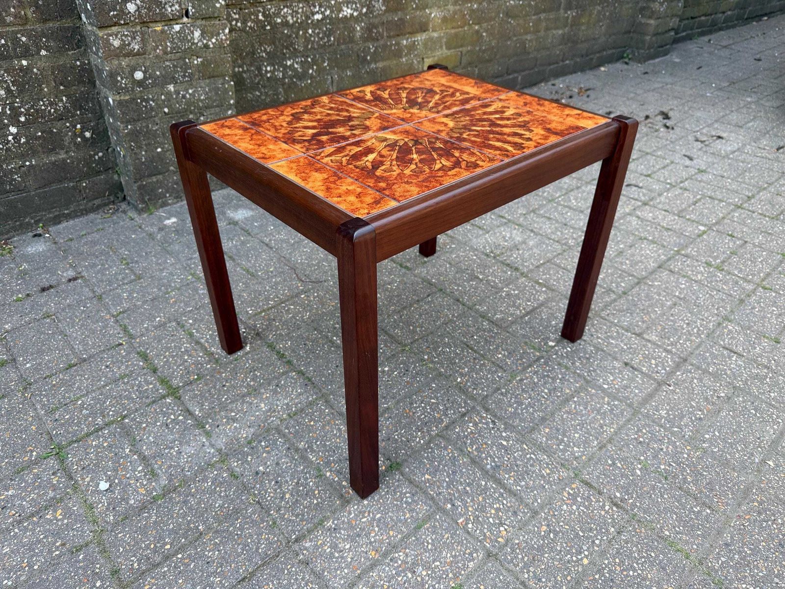 250.0 Vintage 1980s Tile Top Coffee Table Mid Century Style Ceramic (Stamped 1981) L photo