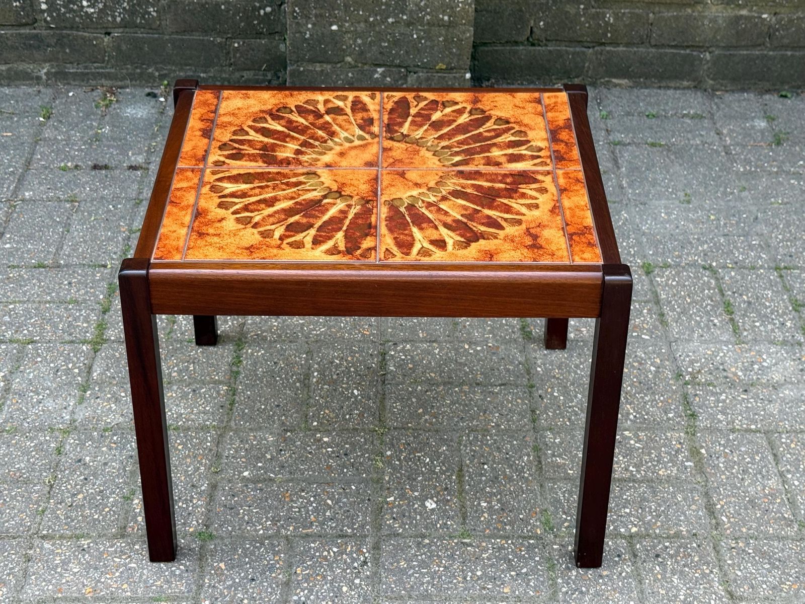 Vintage 1980s Tile Top Coffee Table Mid Century Style Ceramic (Stamped 1981) M photo buy
