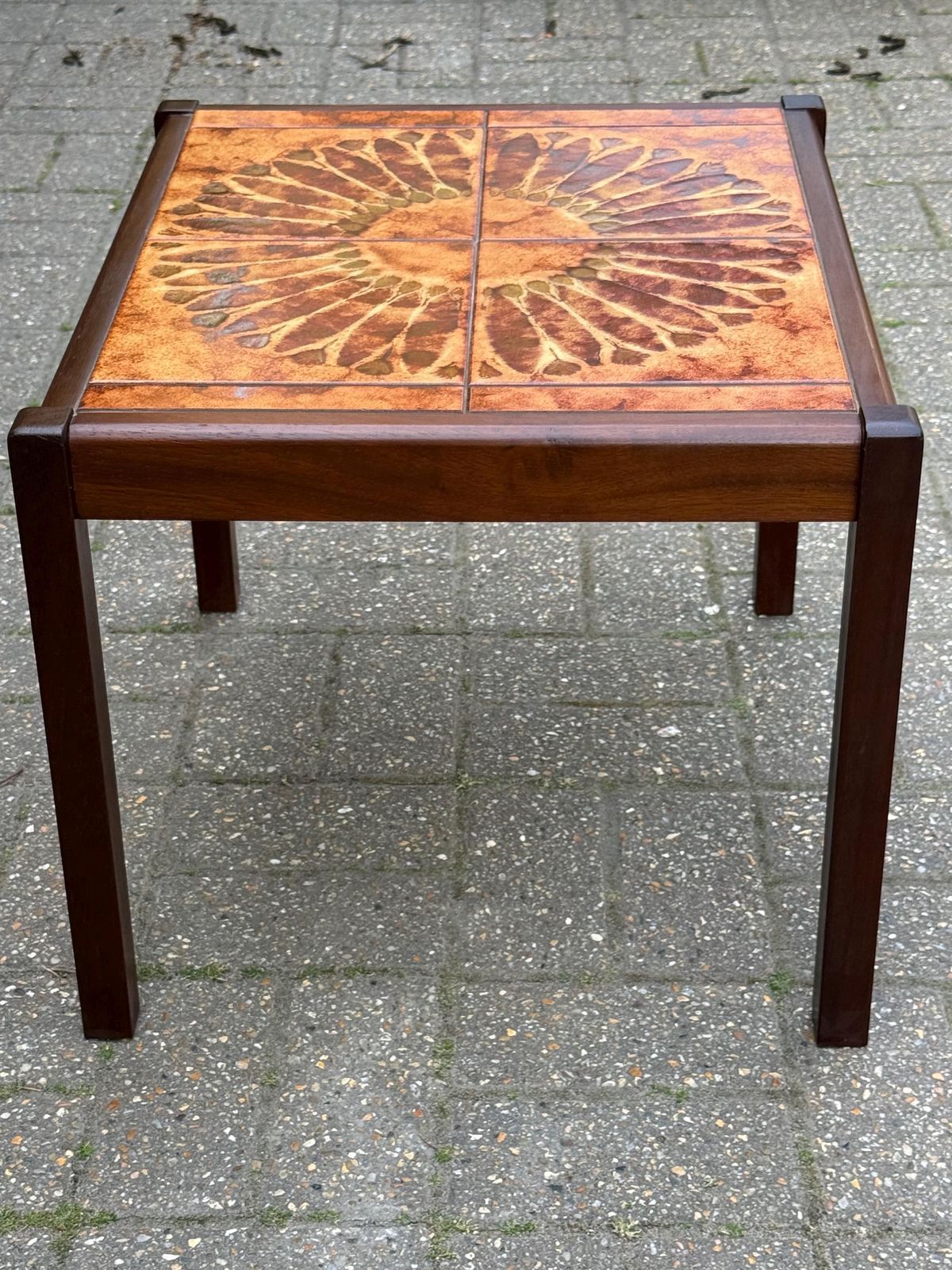 Furniture Vintage 1980s Tile Top Coffee Table Mid Century Style Ceramic (Stamped 1981) M photo